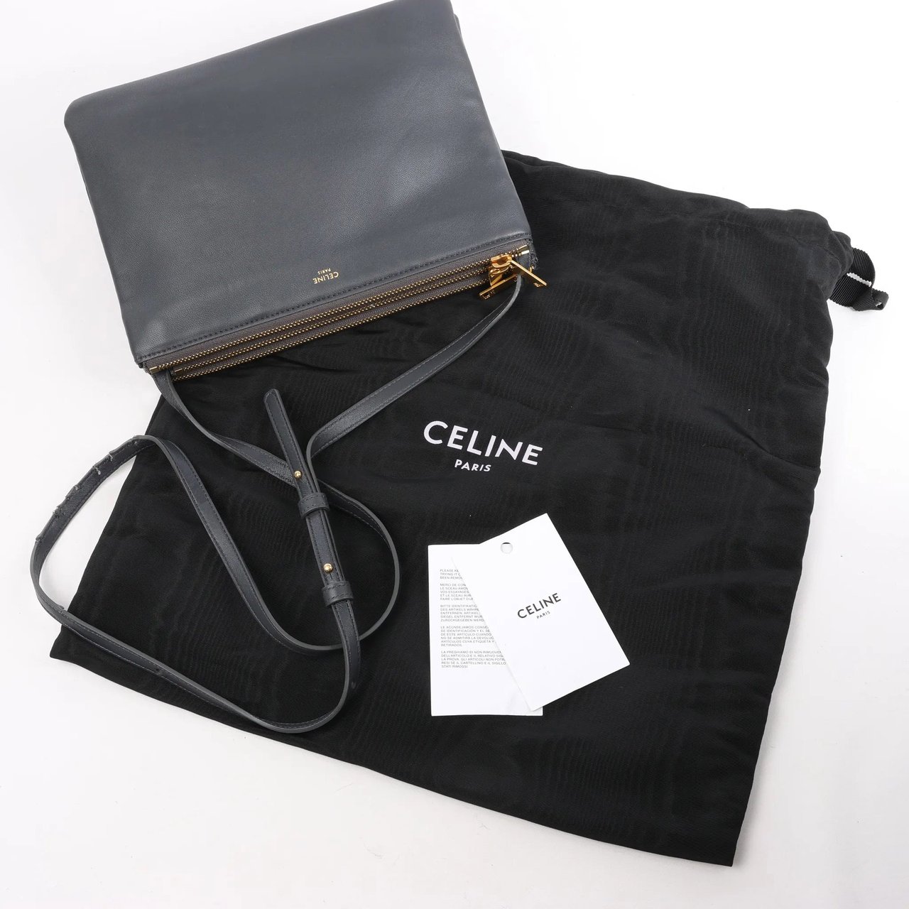 Celine Celine Trio Large Leather Crossbody bag in Gray Grijs