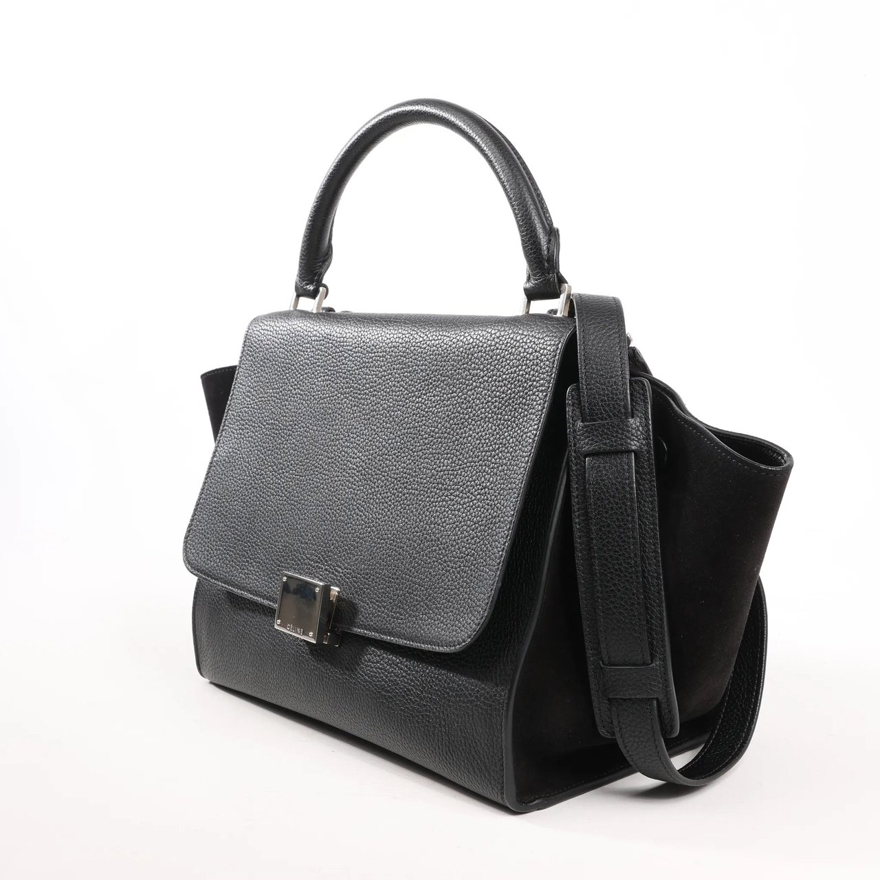 Celine CELINE Trapeze Leather x Suede 2Way Handbag in Black Zwart