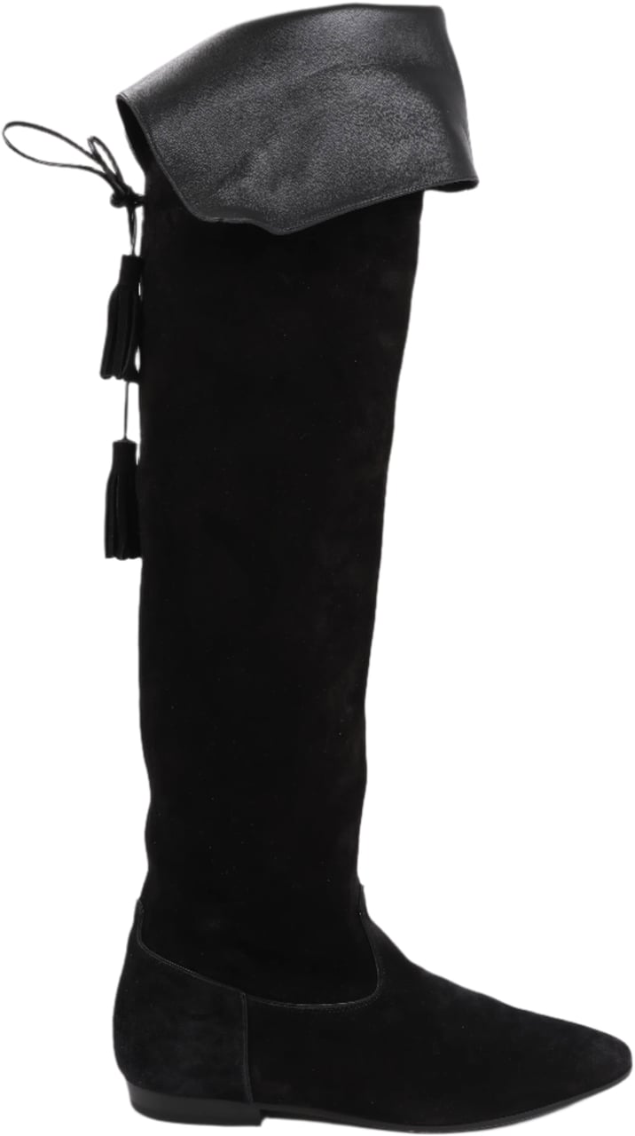 Celine Celine Chat Botté Over-The-Knee Flat Boot in Suede Calfskin in Size 38 RM0220 Zwart
