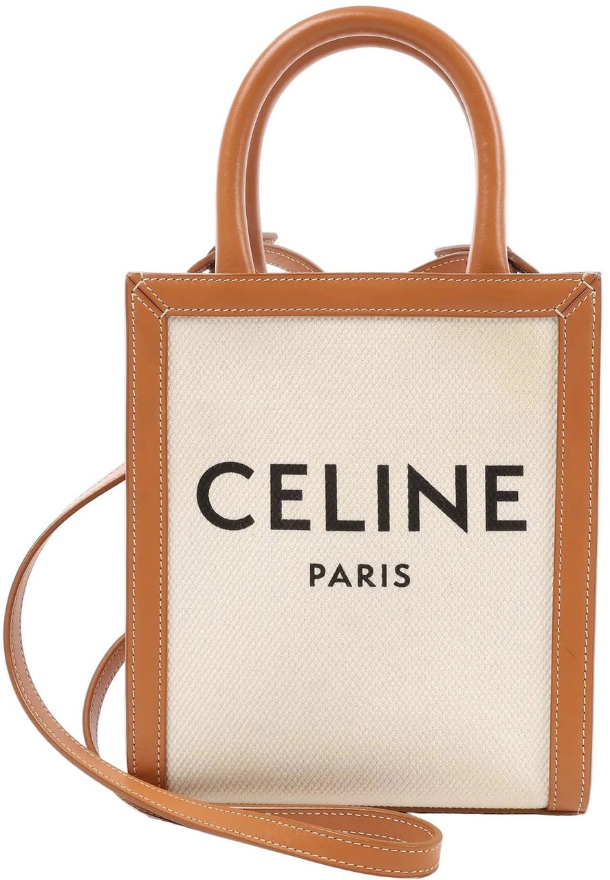 Celine Celine Vertical  Mini Hippopotamus Canvas x Leather 2Way Handbag Beige x Brown Divers