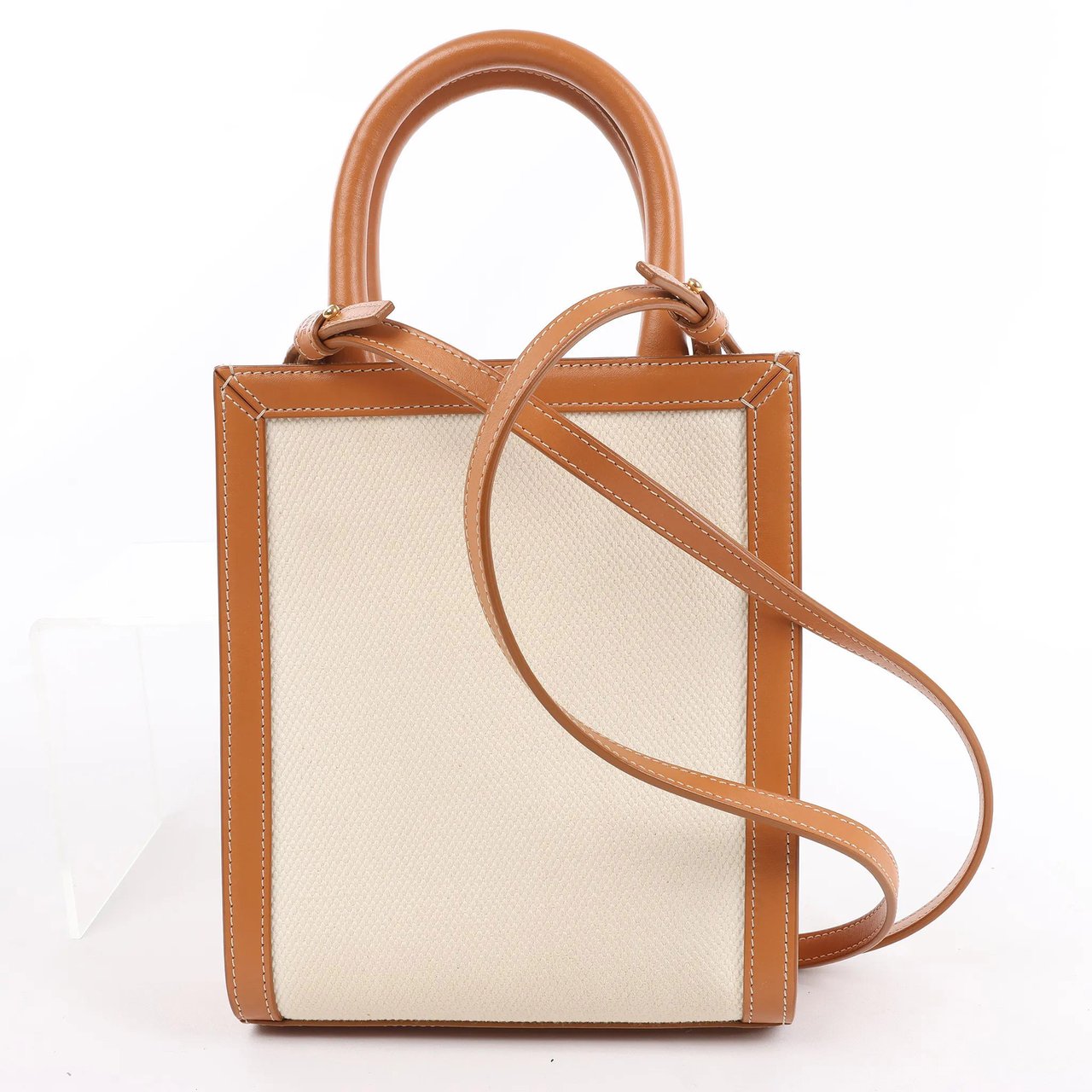 Celine Celine Vertical  Mini Hippopotamus Canvas x Leather 2Way Handbag Beige x Brown Divers