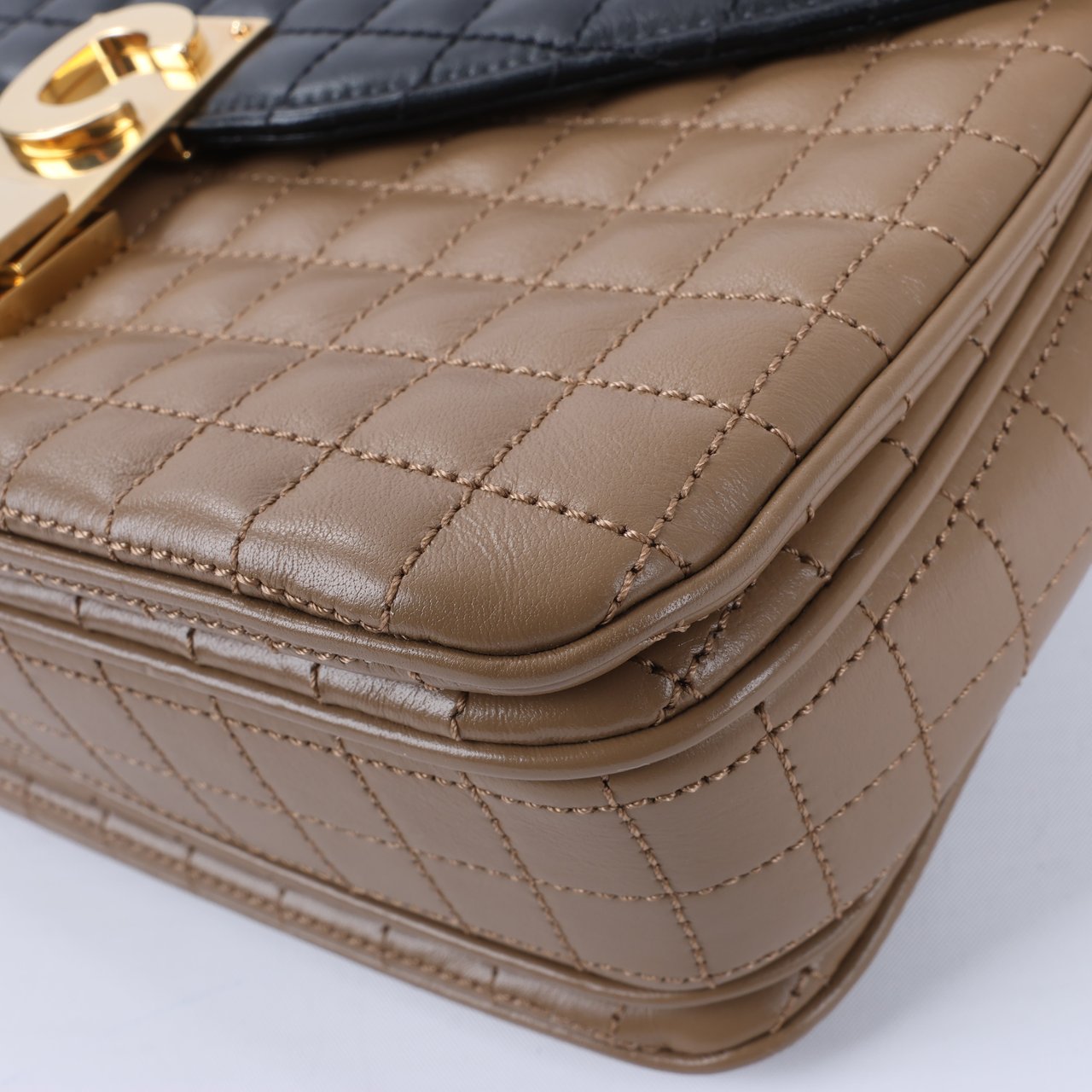 Celine Celine C Sées Medium Leather Chain Shoulder Bag Black × Brown Divers