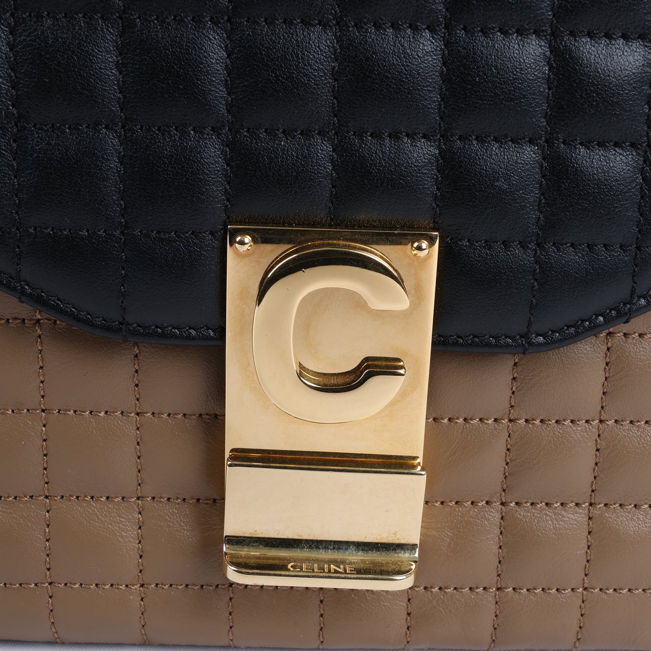 Celine Celine C Sées Medium Leather Chain Shoulder Bag Black × Brown Divers