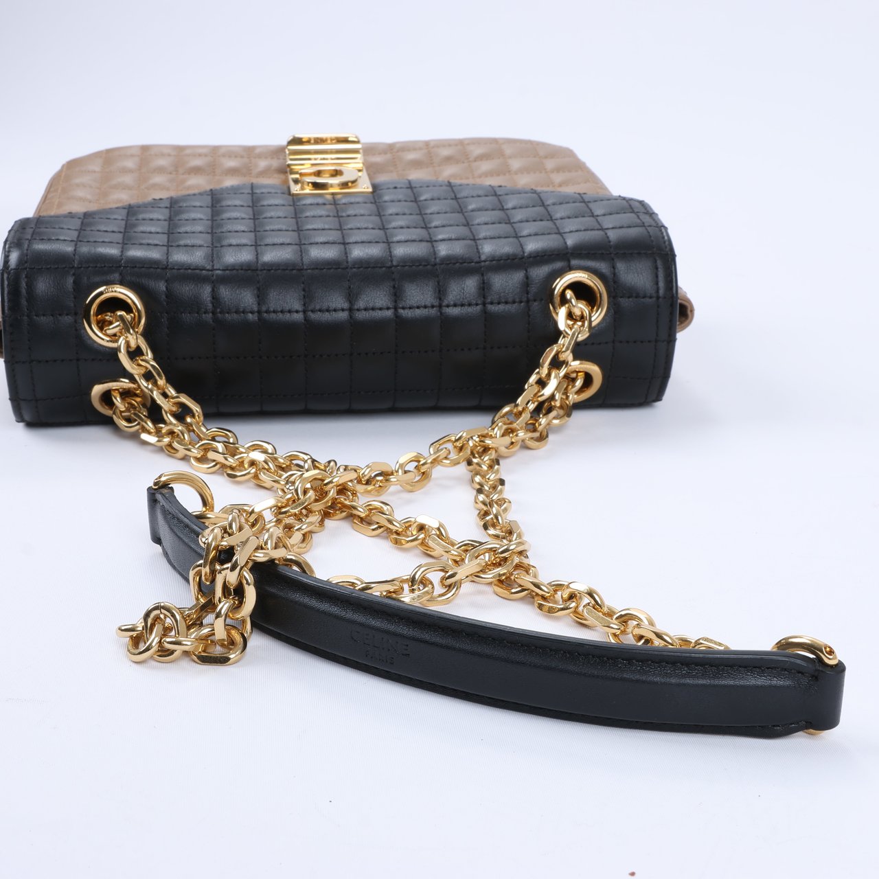 Celine Celine C Sées Medium Leather Chain Shoulder Bag Black × Brown Divers