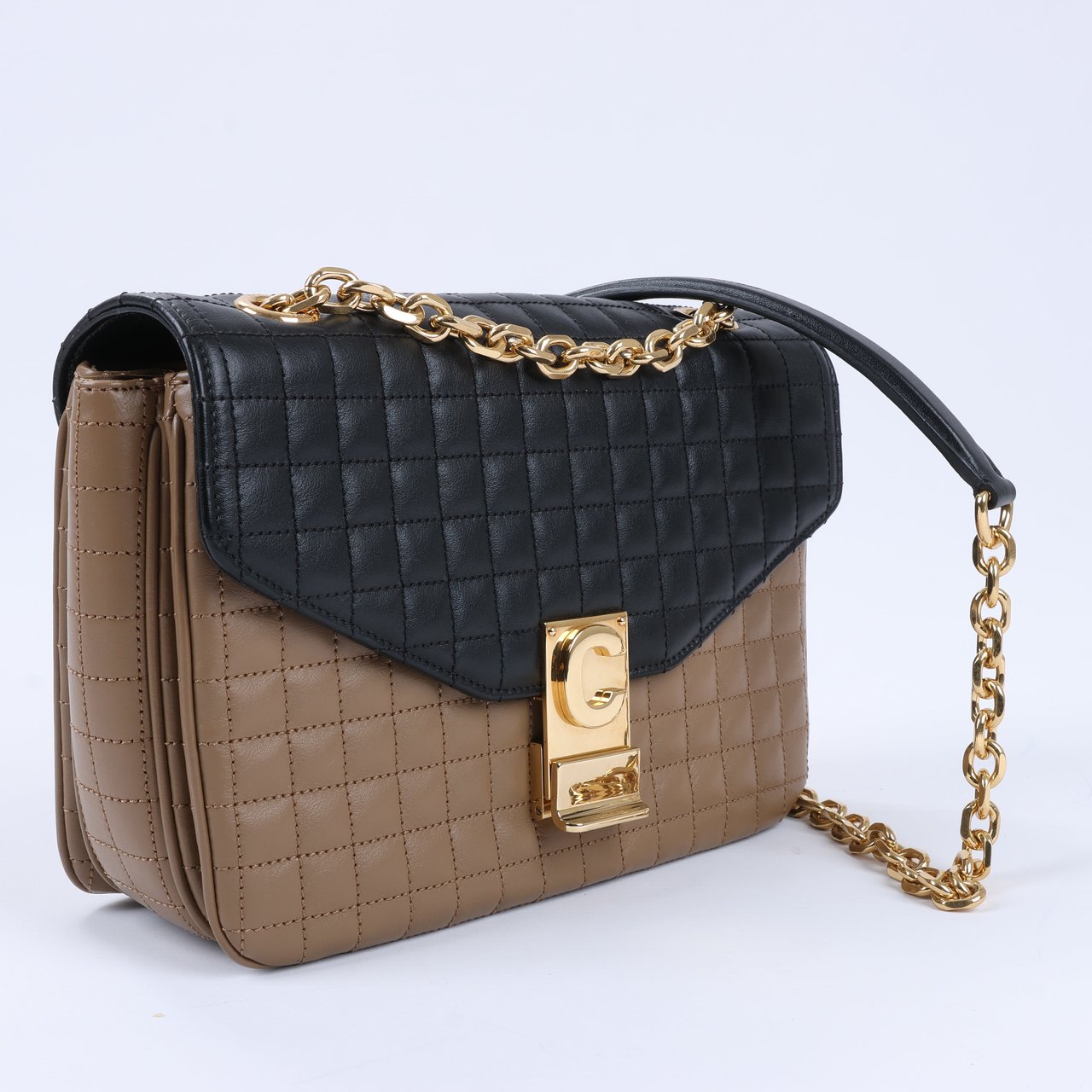 Celine Celine C Sées Medium Leather Chain Shoulder Bag Black × Brown Divers