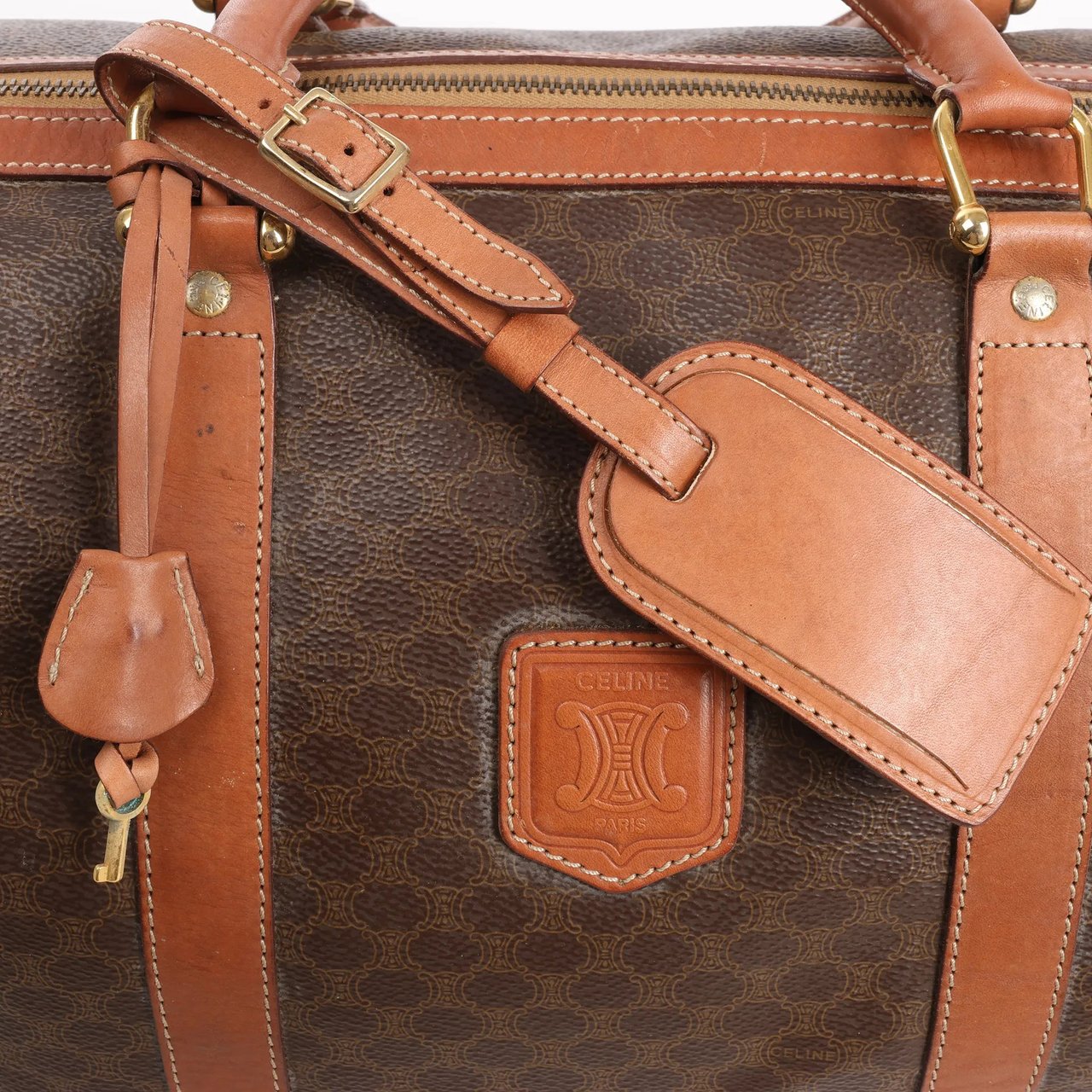 Celine Celine Macadam Boston PVC & Leather Travel Bag in Brown Bruin