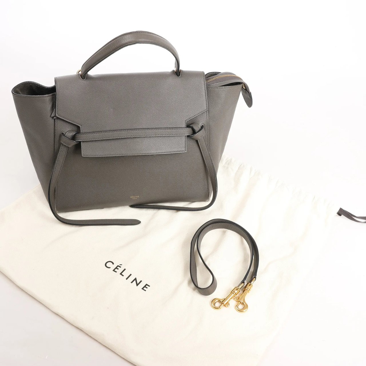 Celine Celine Belt Bag Mini Leather 2way Handbag in Gray Grijs
