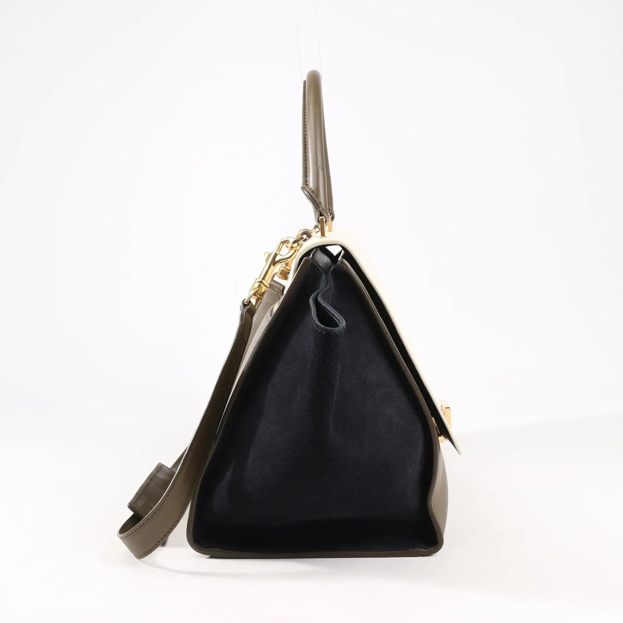 Celine CELINE Trapeze Leather x Suede 2Way Handbag in Beige x Black, Khaki Divers