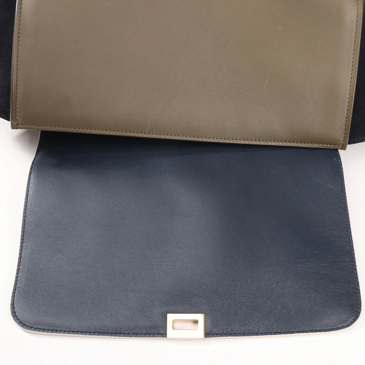 Celine CELINE Trapeze Leather x Suede 2Way Handbag in Beige x Black, Khaki Divers