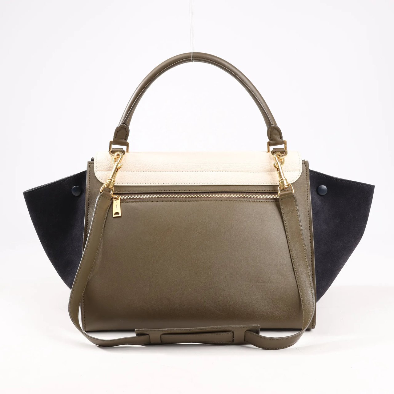 Celine CELINE Trapeze Leather x Suede 2Way Handbag in Beige x Black, Khaki Divers