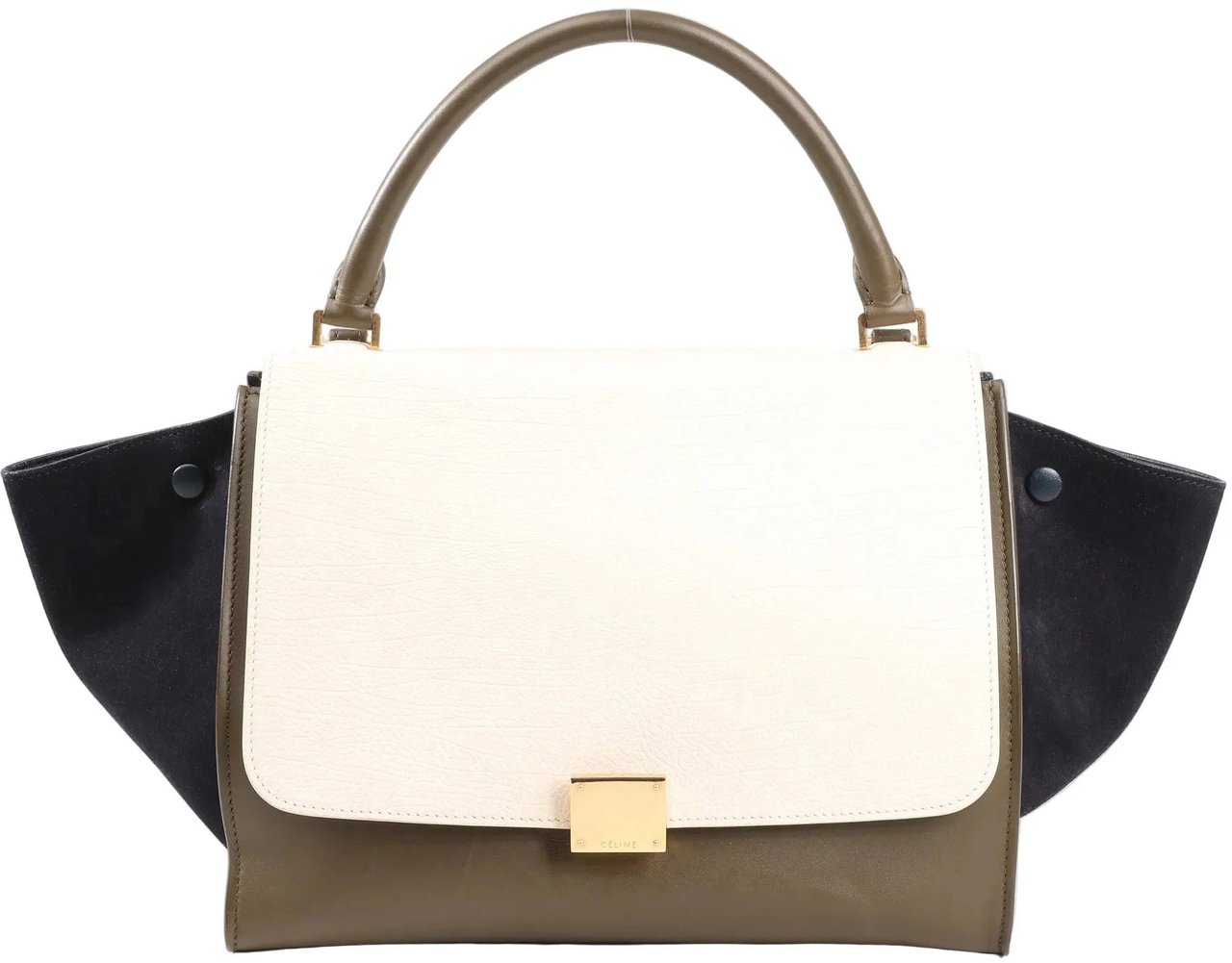 Celine CELINE Trapeze Leather x Suede 2Way Handbag in Beige x Black, Khaki Divers