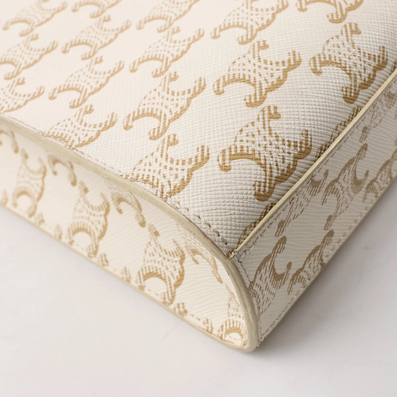 Celine Celine Triomphe Mini Vertical Hippopotamus PVC x Leather 2Way Handbag White x Brown Beige