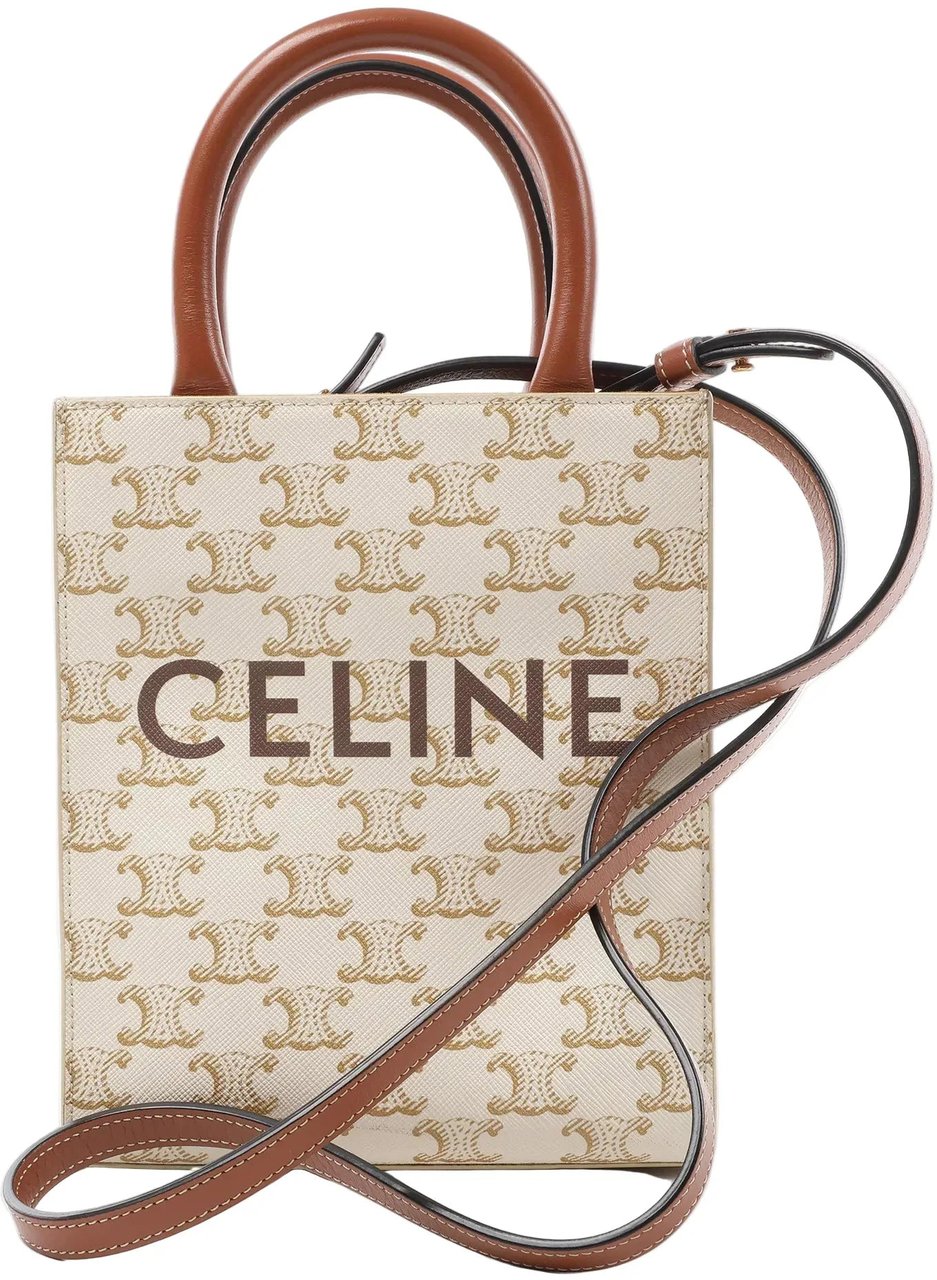Celine Celine Triomphe Mini Vertical Hippopotamus PVC x Leather 2Way Handbag White x Brown Beige