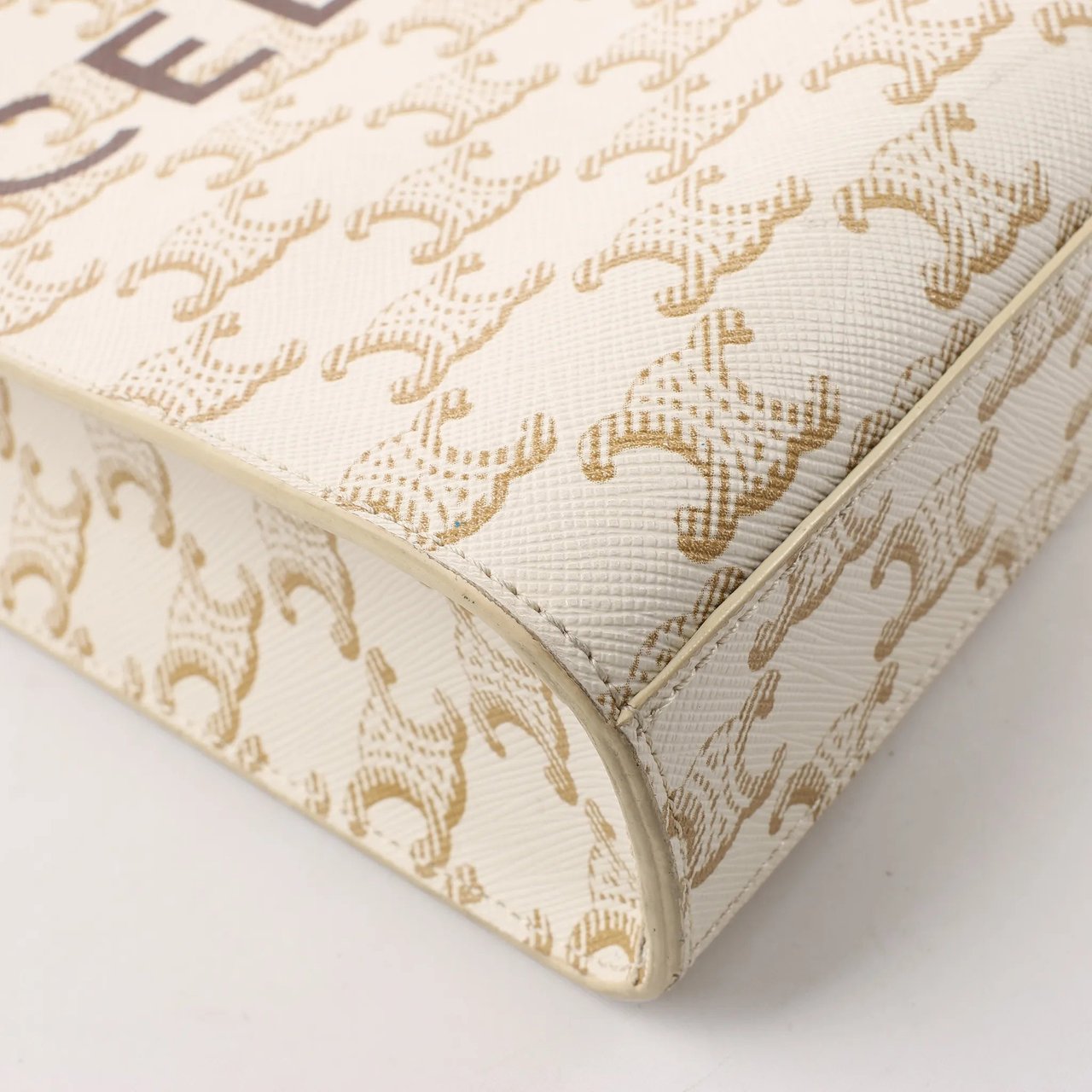 Celine Celine Triomphe Mini Vertical Hippopotamus PVC x Leather 2Way Handbag White x Brown Beige