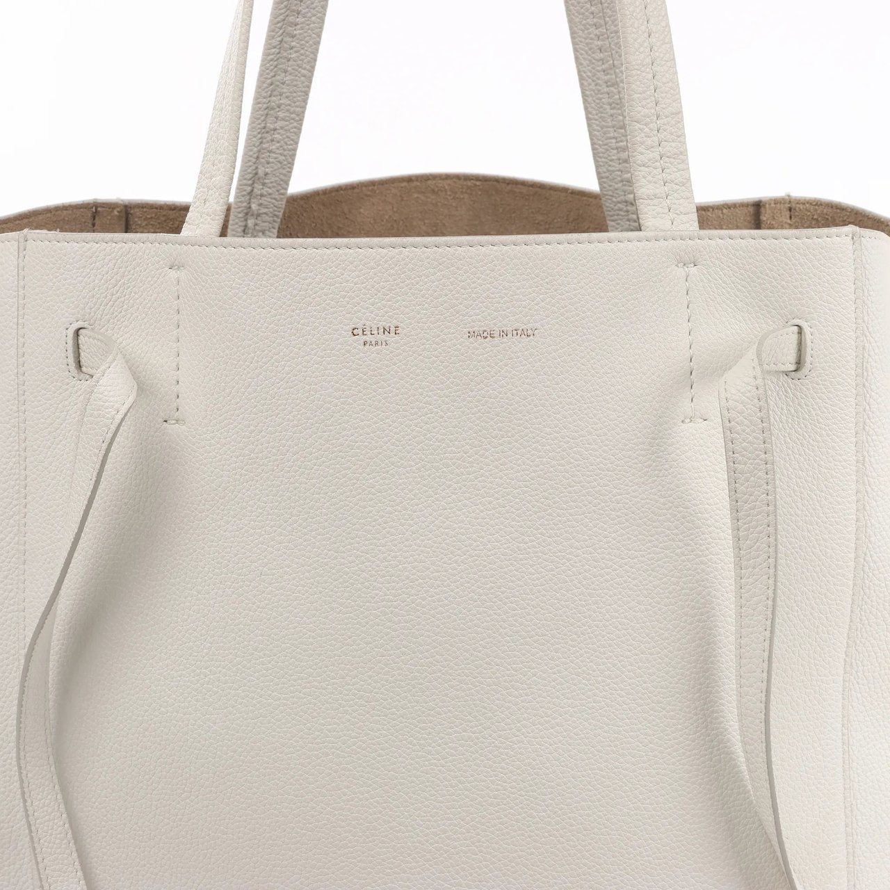 Celine Celine Cabas Phantom Small Leather Shoulder Bag in White Wit