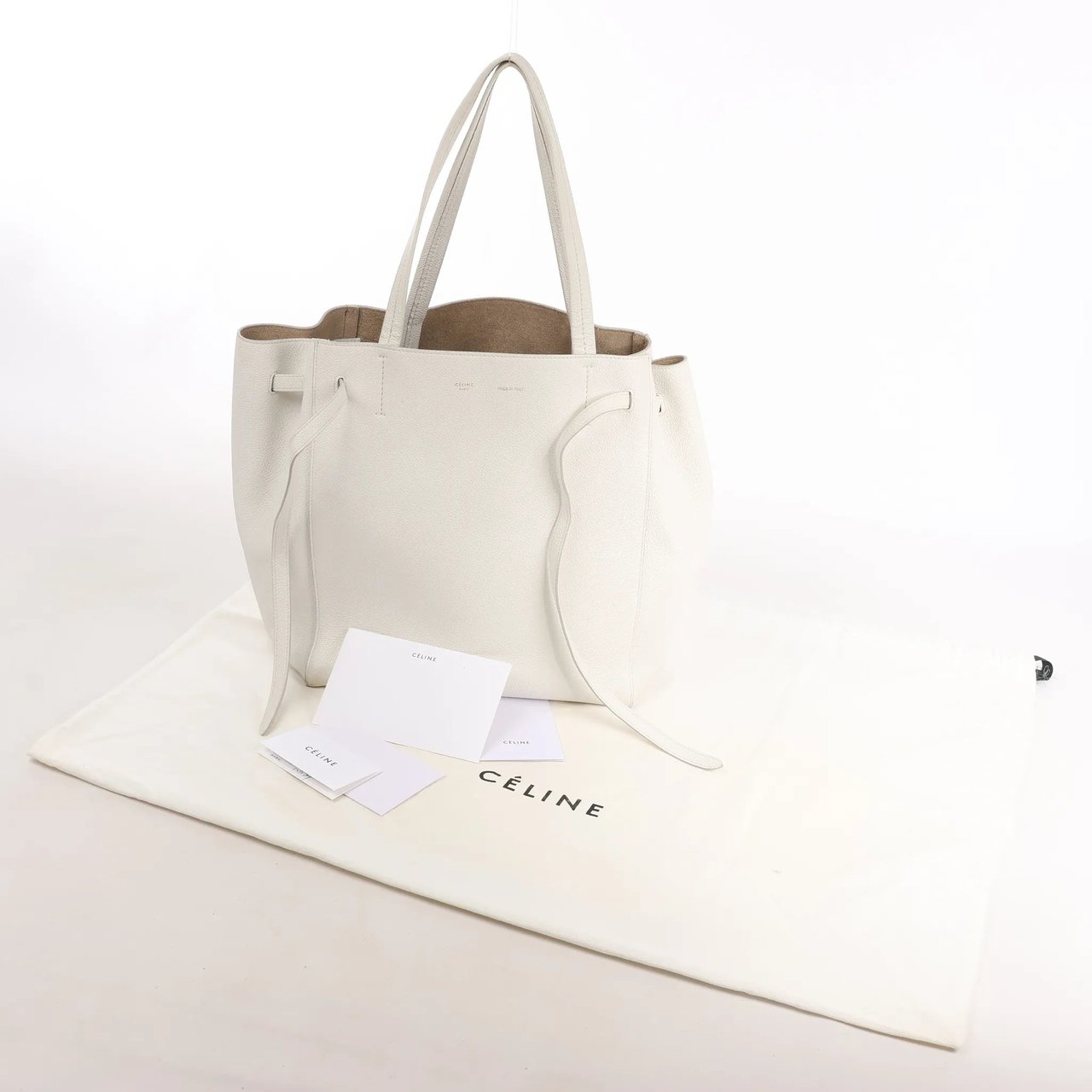 Celine Celine Cabas Phantom Small Leather Shoulder Bag in White Wit