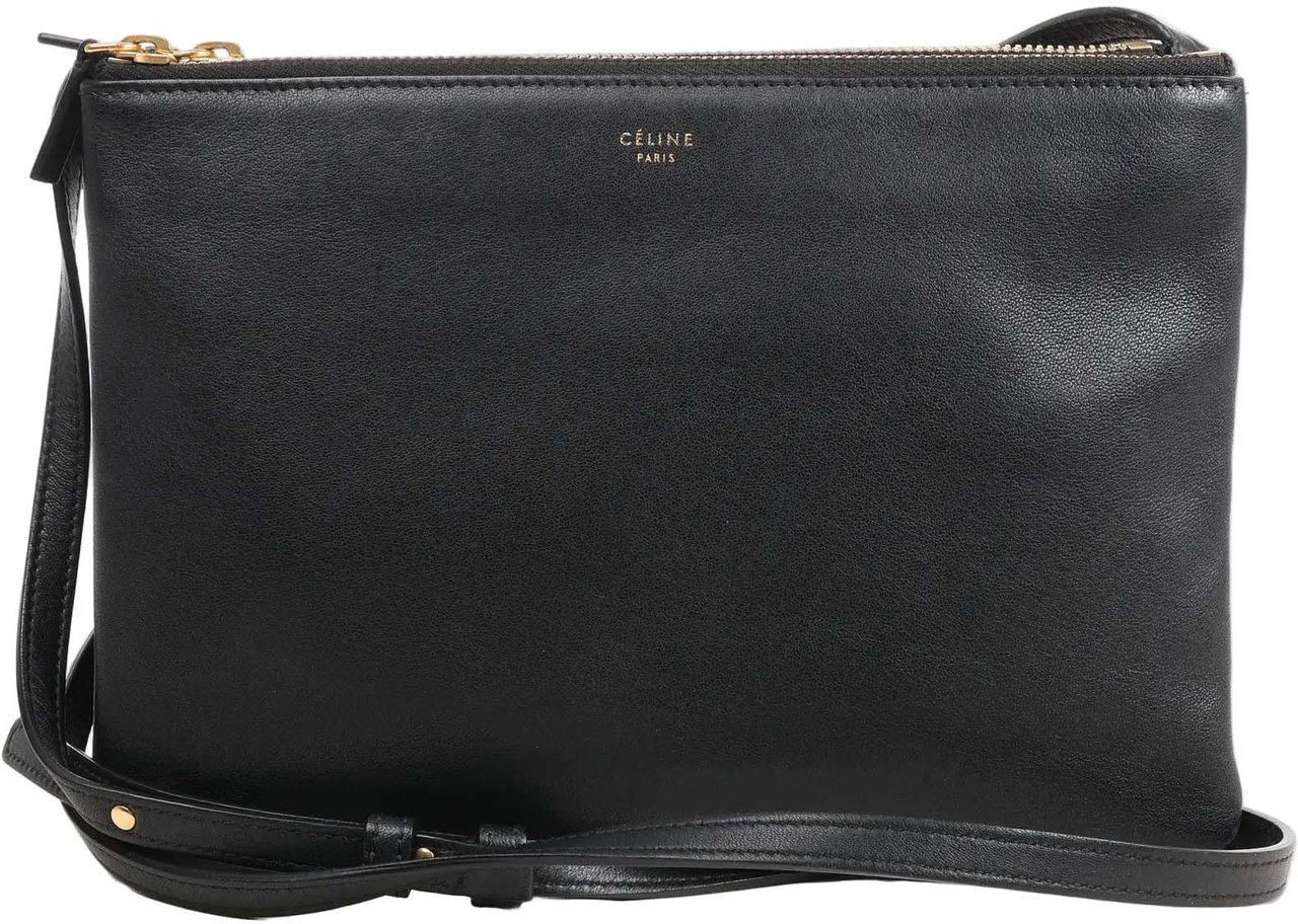 Celine Celine Trio Large Leather Crossbody bag in Black Zwart