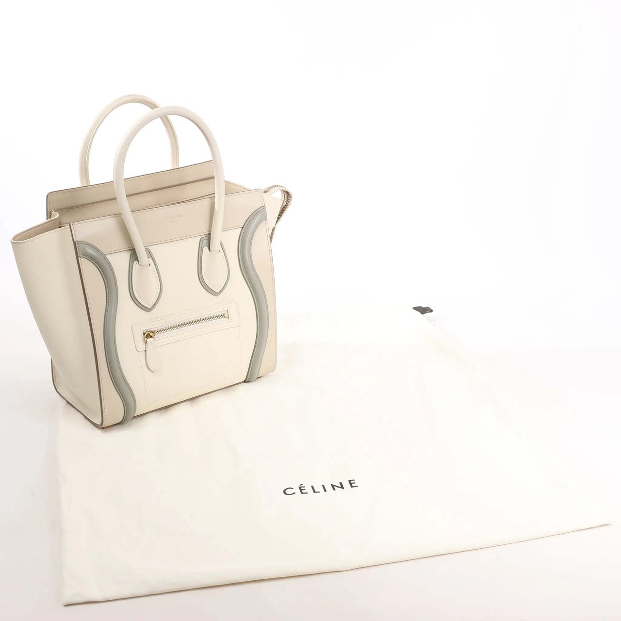 Celine Celine Luggage Micro Leather Handbag in Beige x Gray Divers