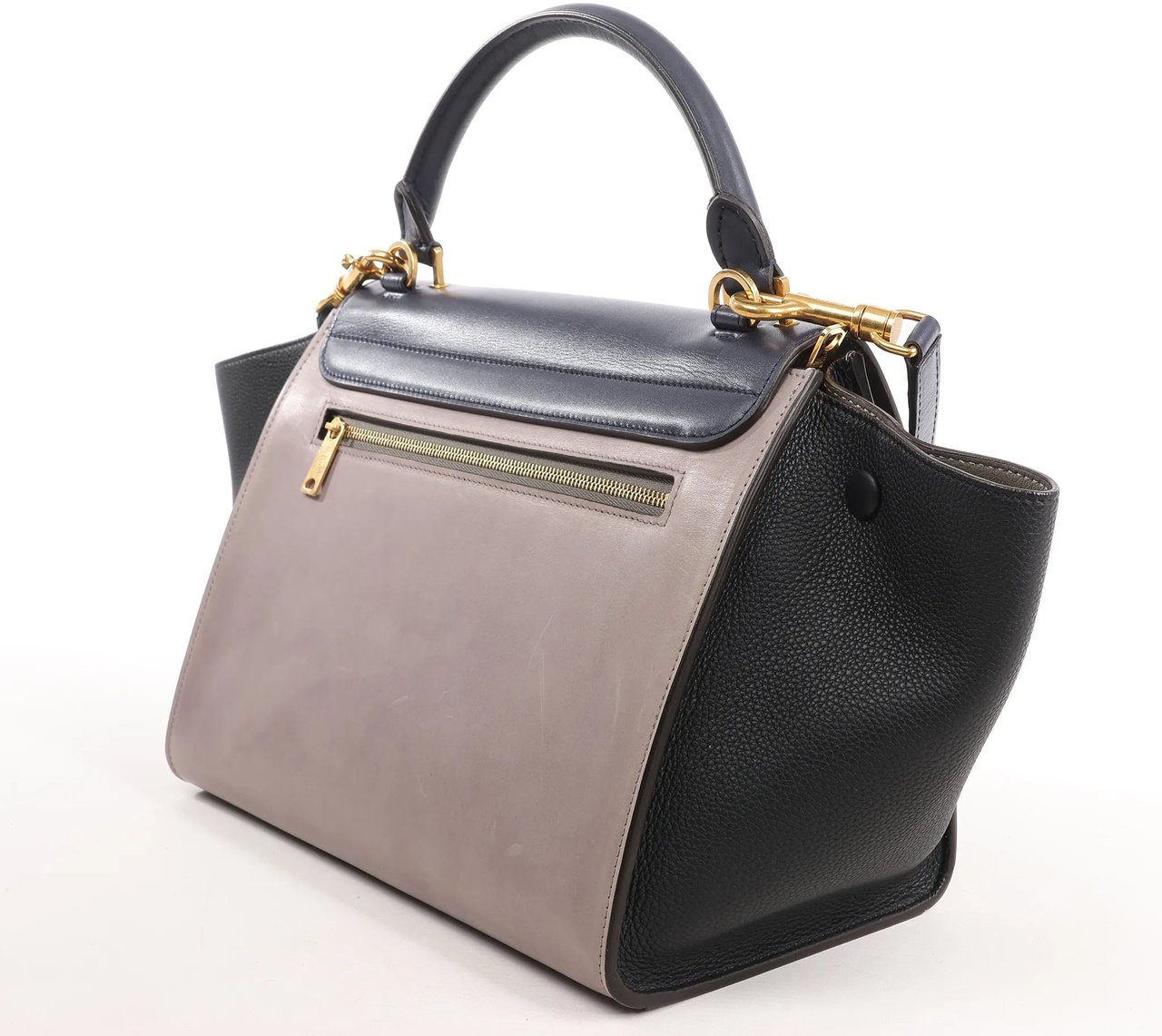 Celine CELINE Trapeze Leather 2Way Handbag in Navy Blue x Taupe x Black Blauw