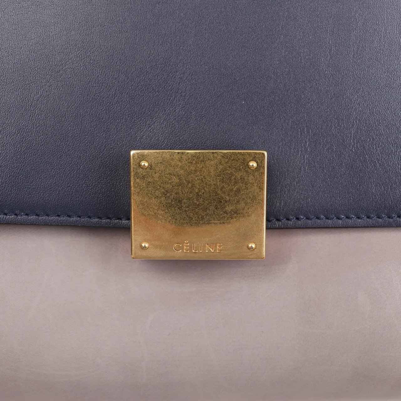 Celine CELINE Trapeze Leather 2Way Handbag in Navy Blue x Taupe x Black Blauw