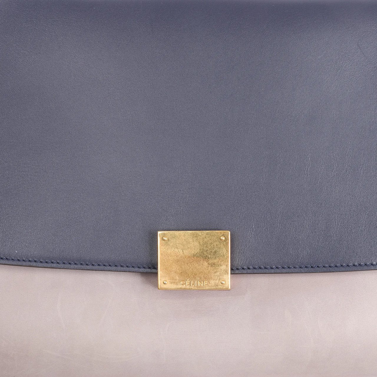 Celine CELINE Trapeze Leather 2Way Handbag in Navy Blue x Taupe x Black Blauw