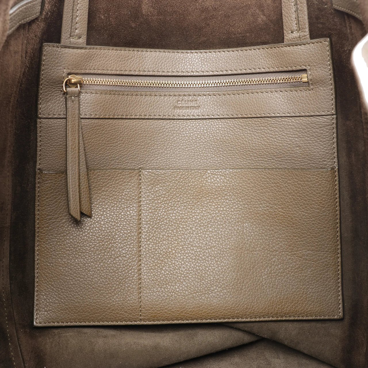 Celine Celine Cabas Phantom Medium Leather Shoulder Bag in Taupe Divers