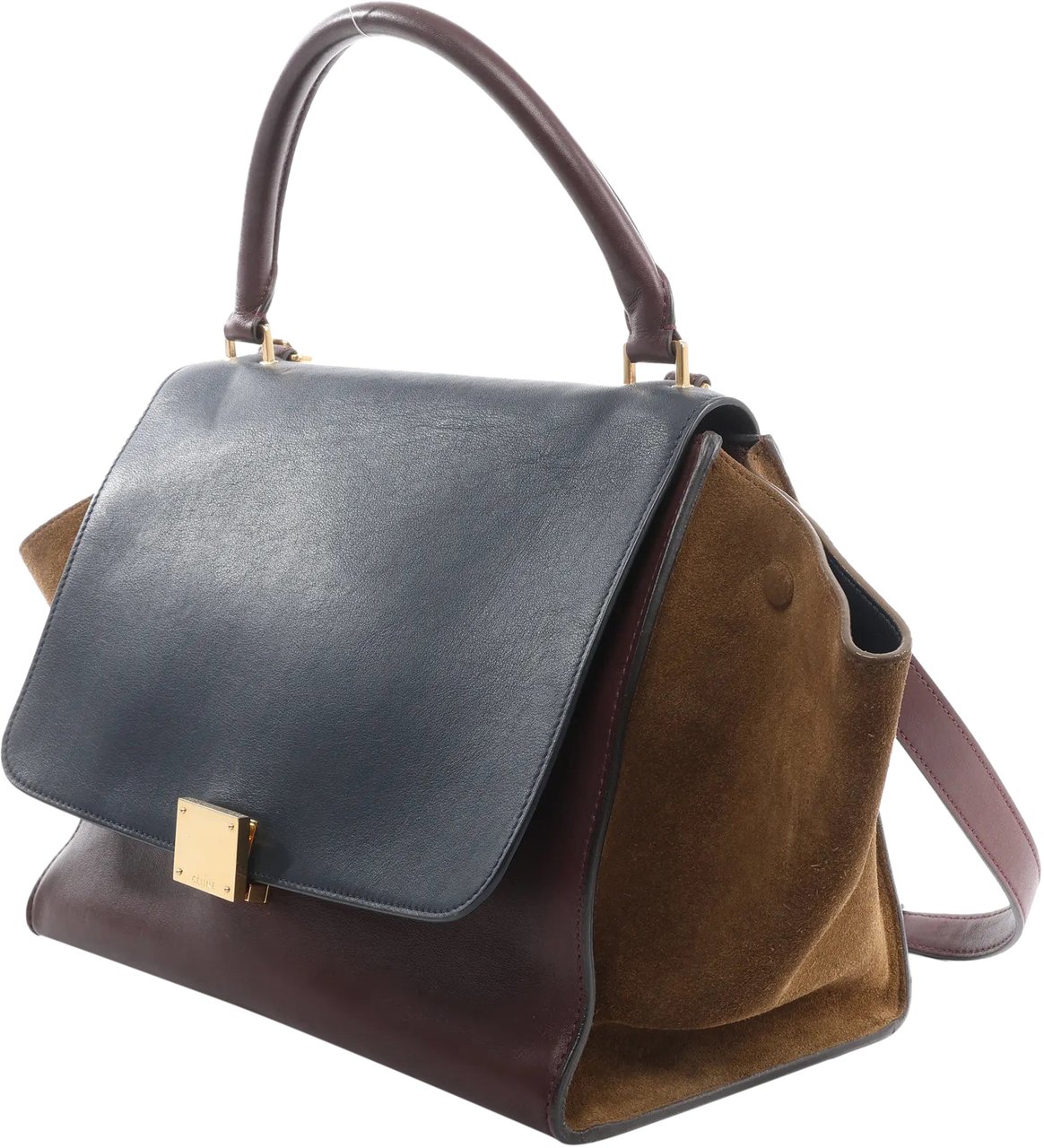 Celine CELINE Trapeze Leather x Suede 2Way Handbag in Navy Blue x Brown x Burgundy Blauw