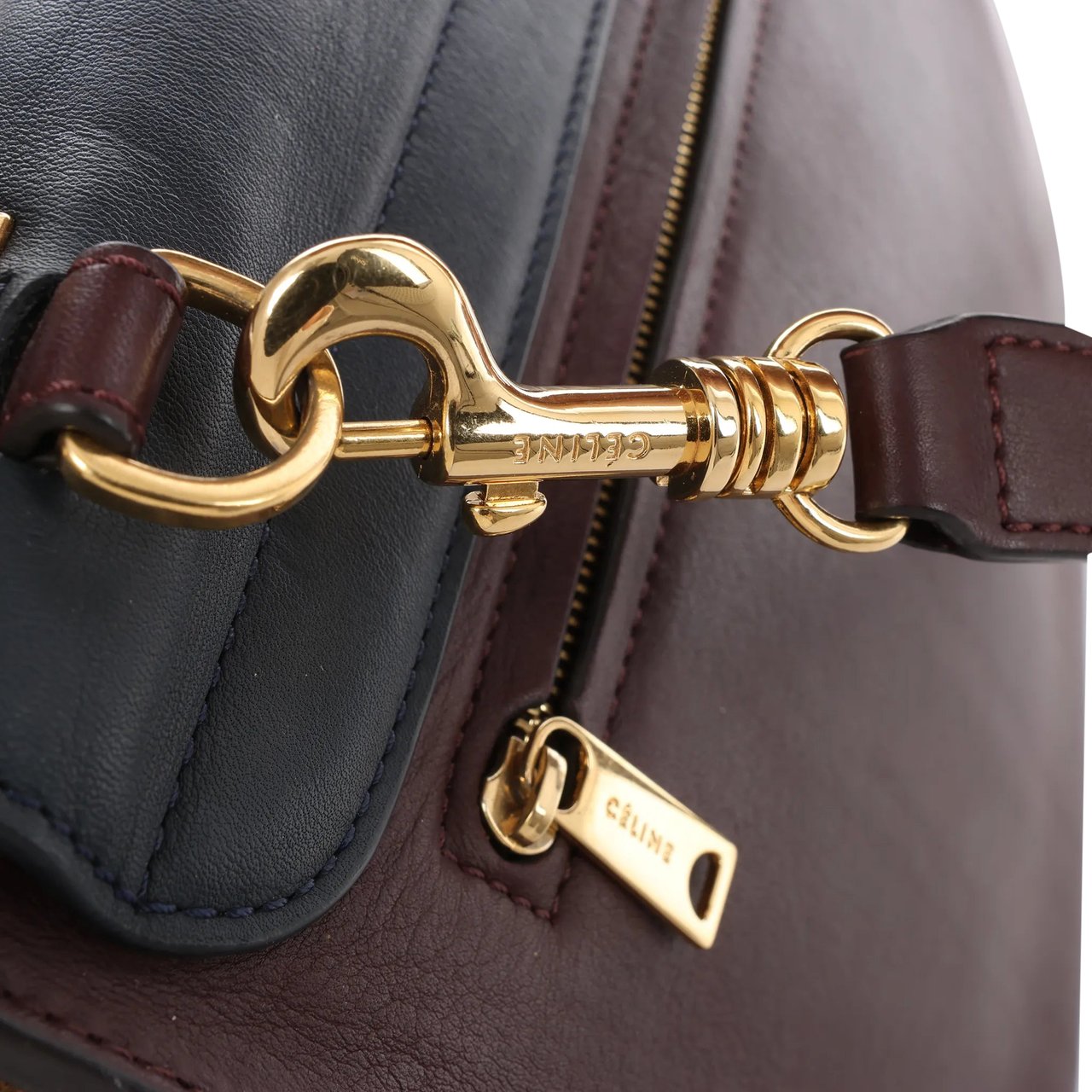 Celine CELINE Trapeze Leather x Suede 2Way Handbag in Navy Blue x Brown x Burgundy Blauw