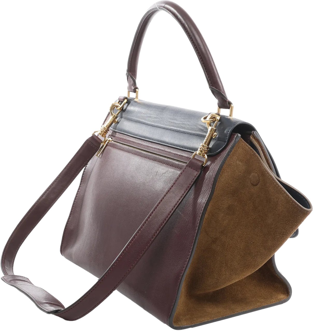 Celine CELINE Trapeze Leather x Suede 2Way Handbag in Navy Blue x Brown x Burgundy Blauw
