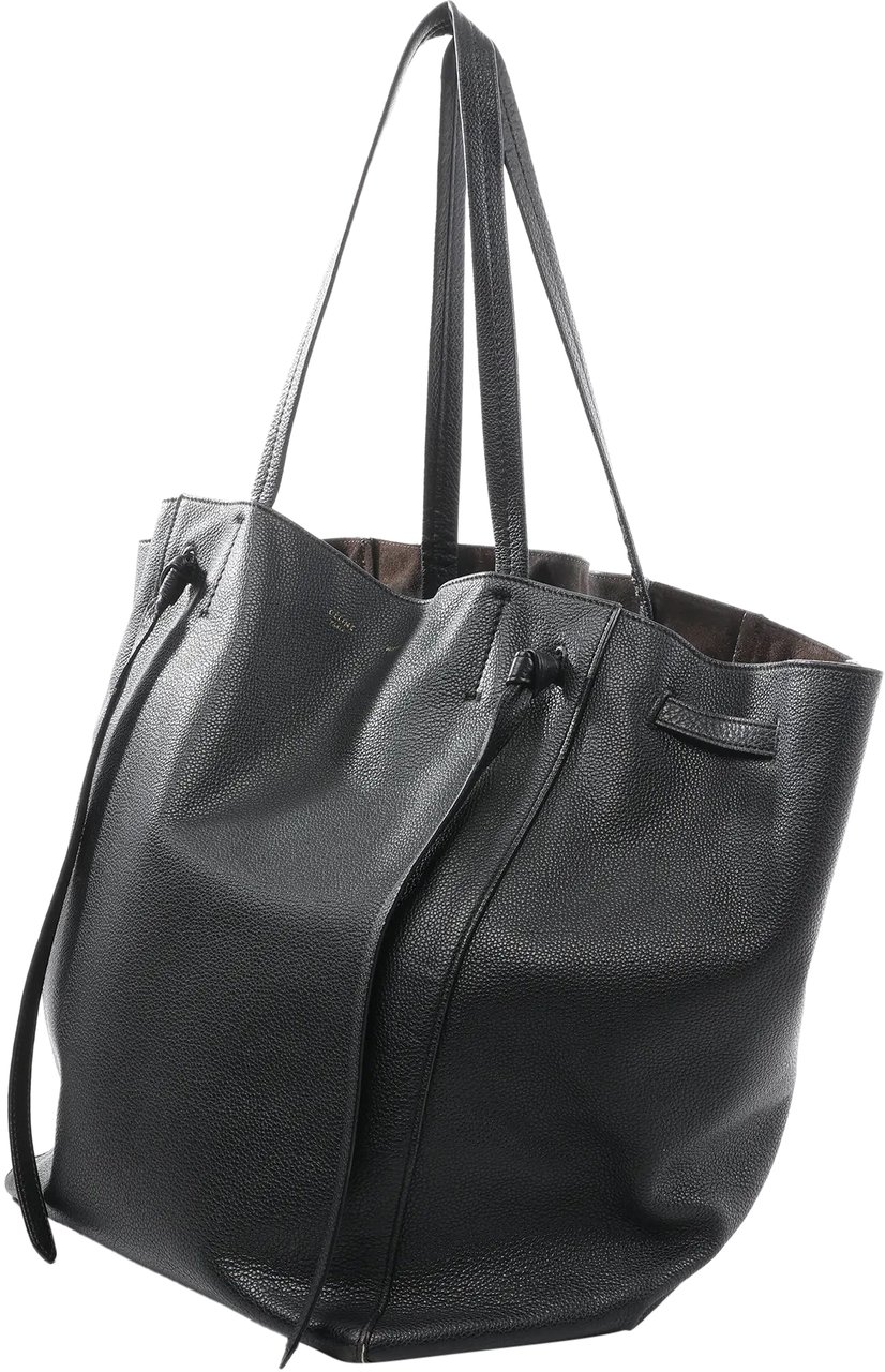 Celine Celine Cabas Phantom Medium Leather Shoulder Bag in Black Zwart