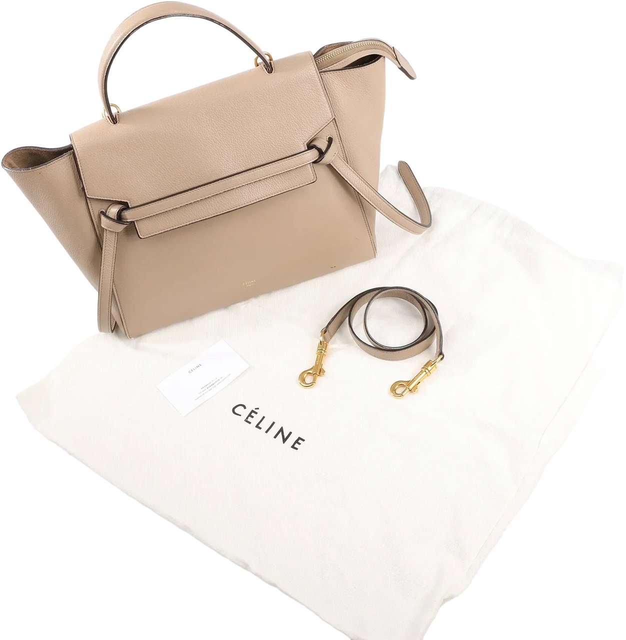 Celine CELINE Belt Bag Grained Leather Mini 2Way Handbag in Beige Beige