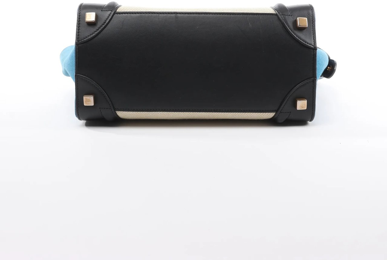 Celine Celine Luggage Micro Leather x Canvas Handbag in Black x Beige x Blue Divers