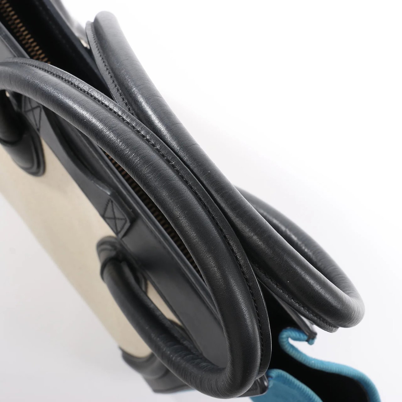 Celine Celine Luggage Micro Leather x Canvas Handbag in Black x Beige x Blue Divers