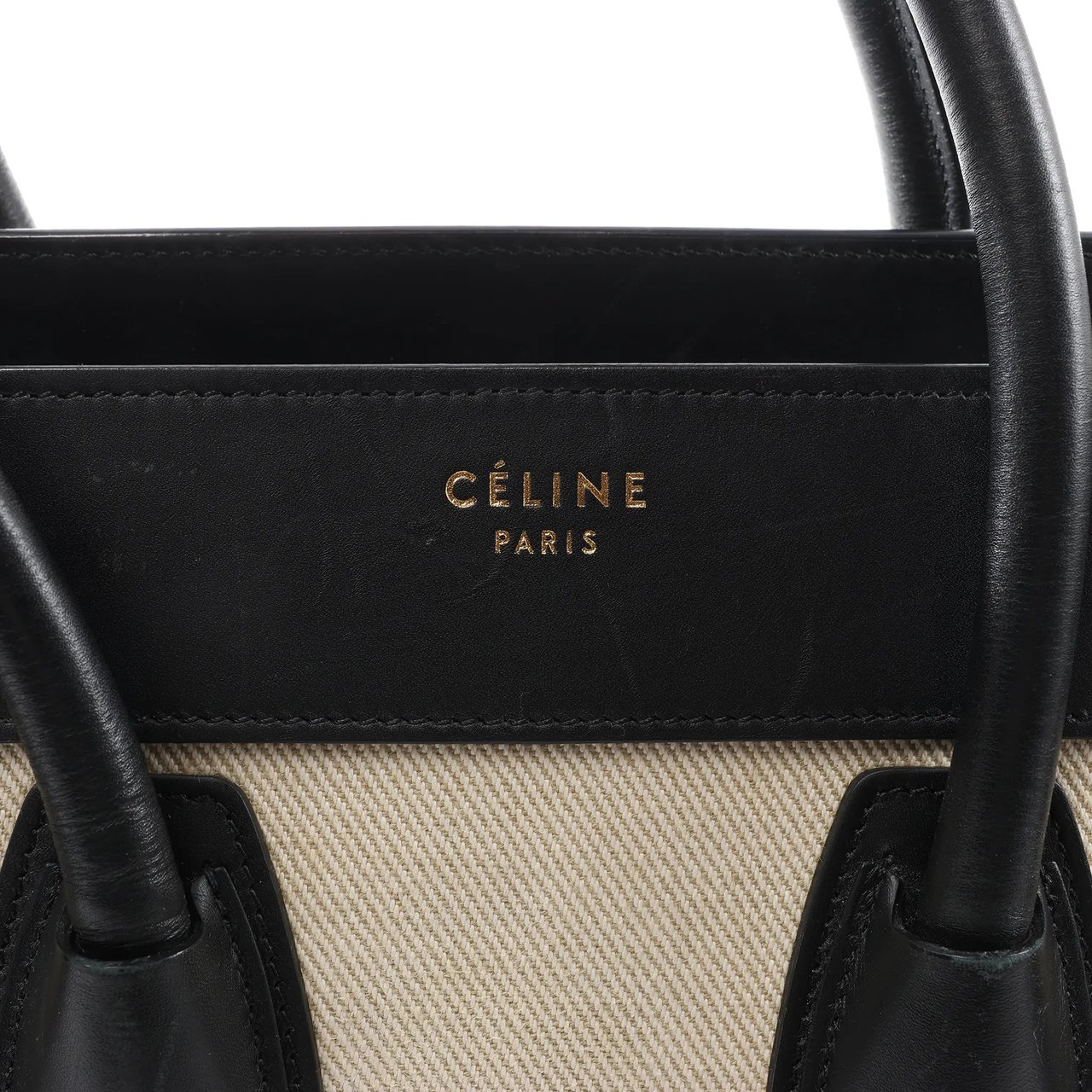 Celine Celine Luggage Micro Leather x Canvas Handbag in Black x Beige x Blue Divers