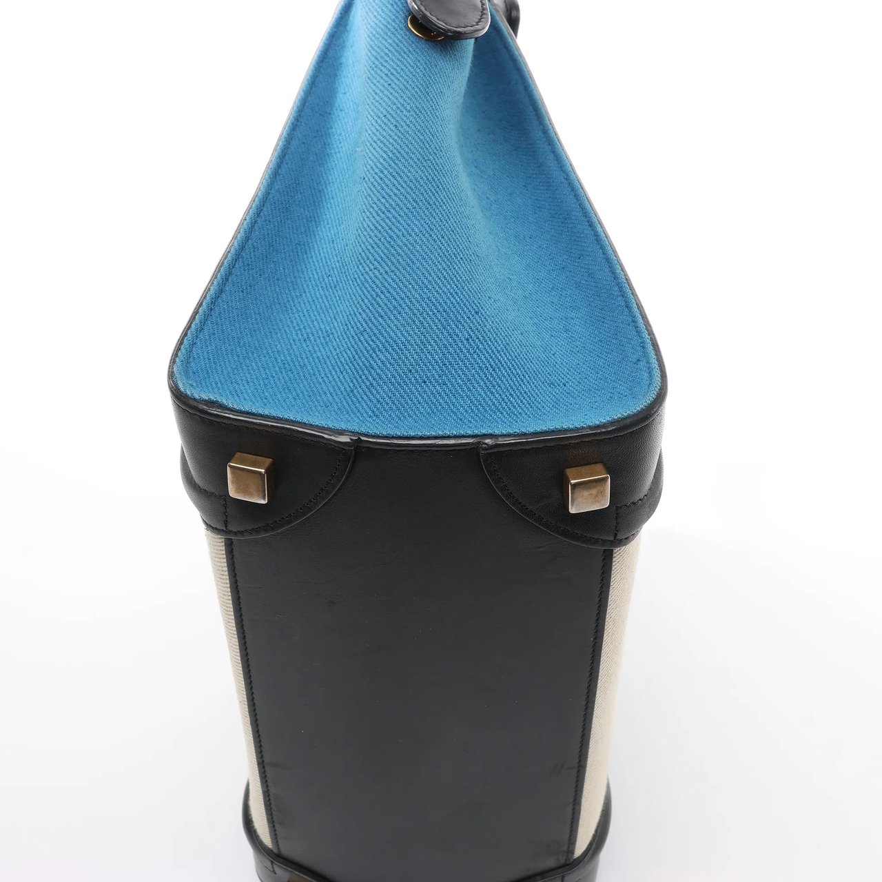 Celine Celine Luggage Micro Leather x Canvas Handbag in Black x Beige x Blue Divers