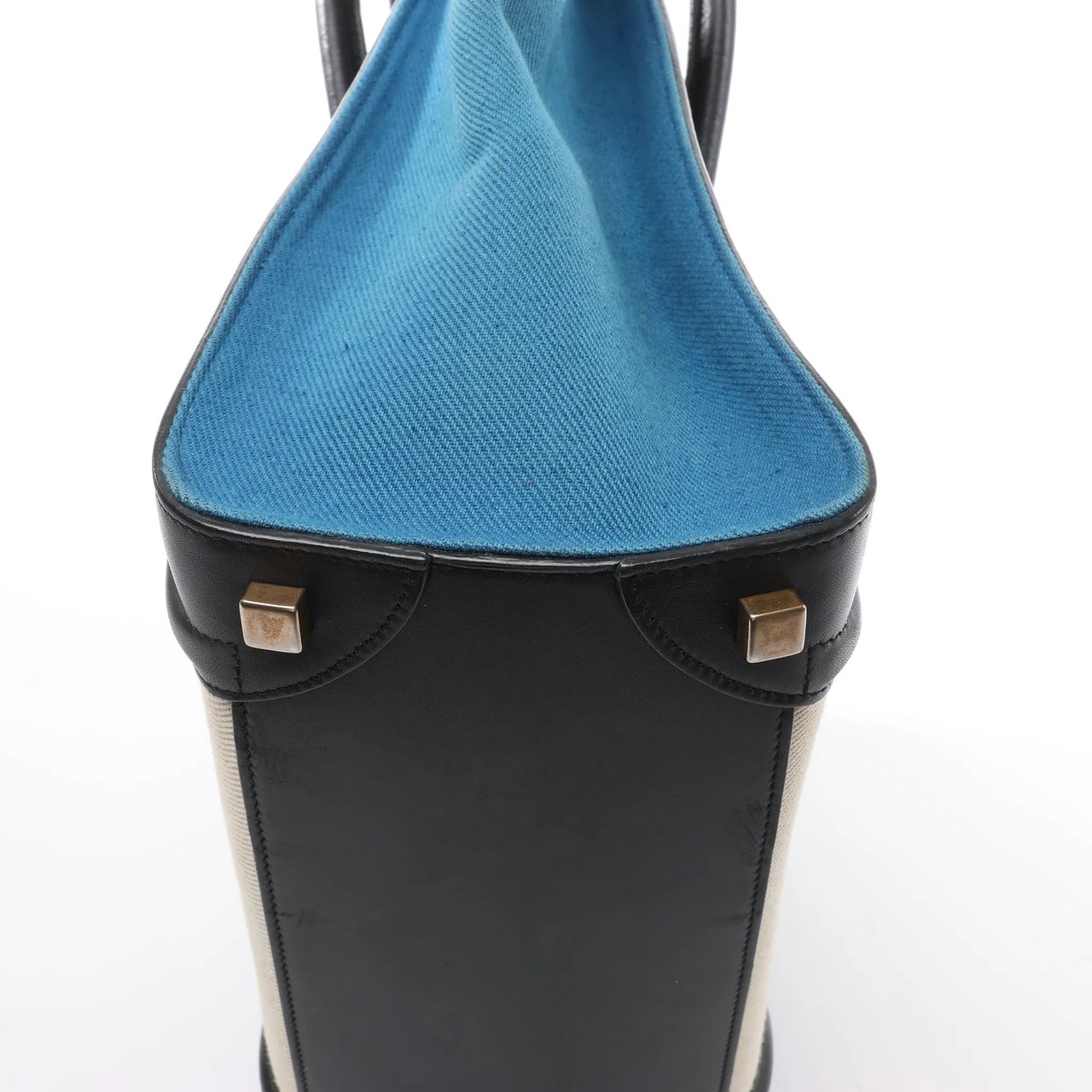 Celine Celine Luggage Micro Leather x Canvas Handbag in Black x Beige x Blue Divers