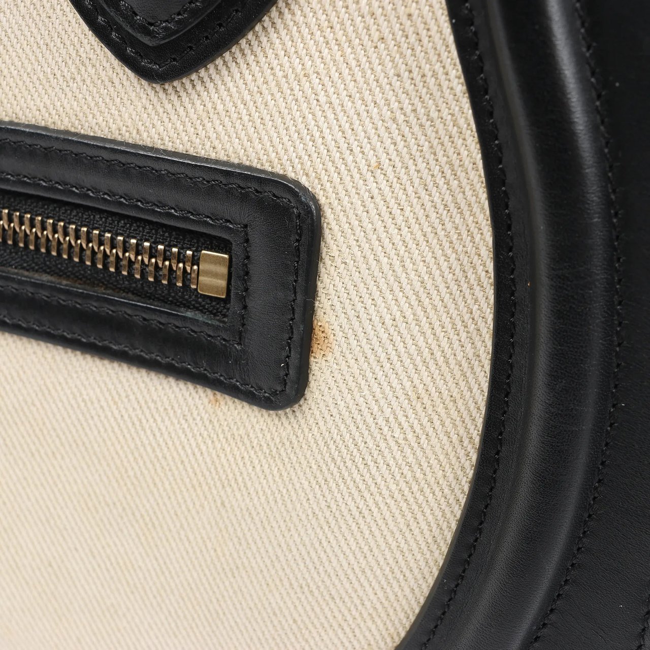 Celine Celine Luggage Micro Leather x Canvas Handbag in Black x Beige x Blue Divers