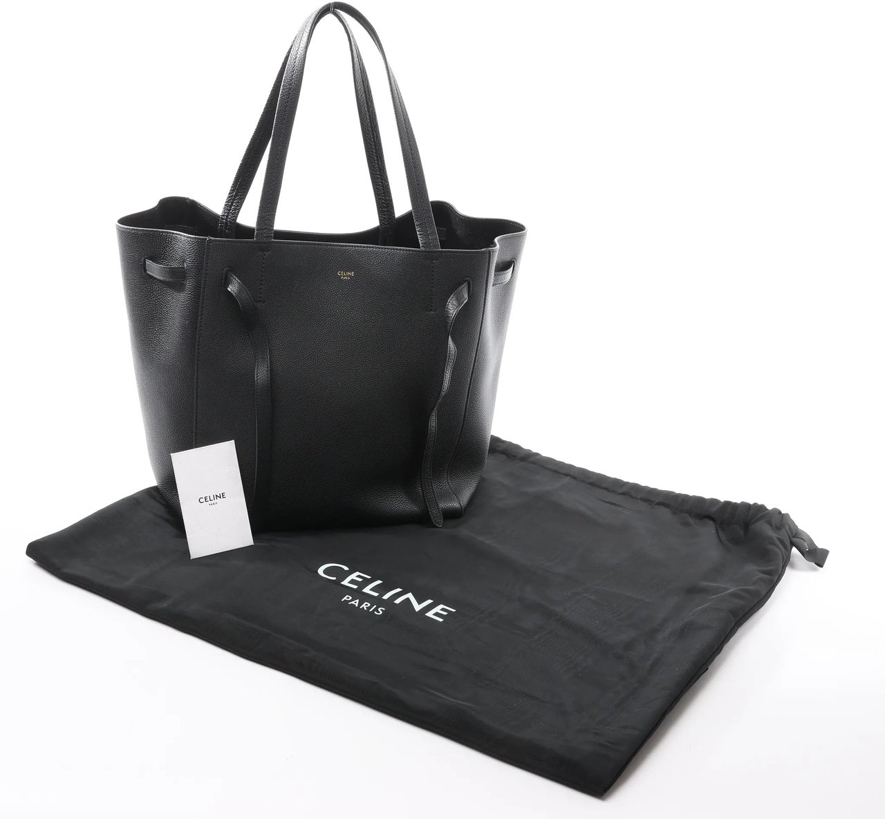 Celine Celine Cabas Phantom Small Leather Shoulder Bag in Black Zwart