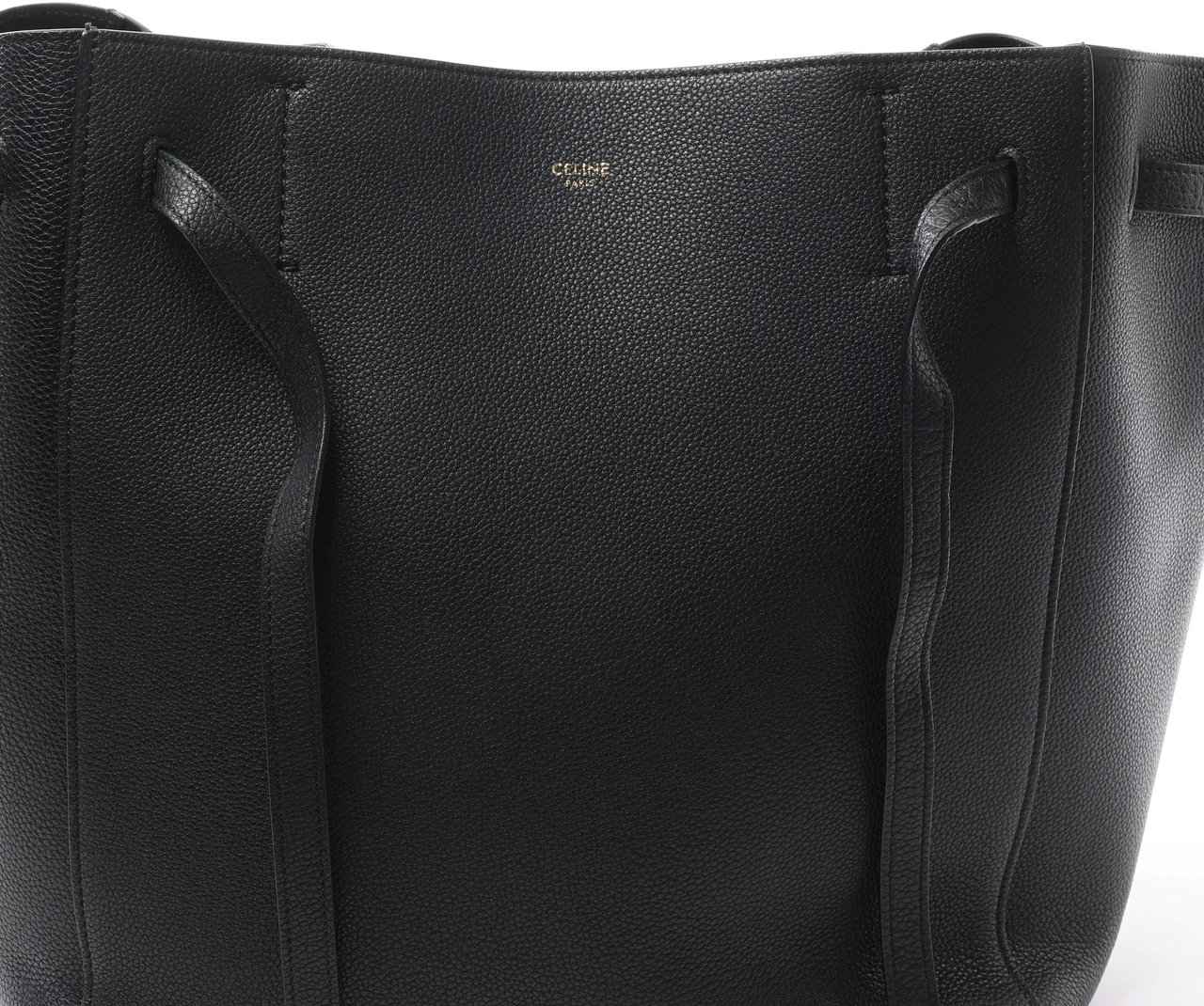 Celine Celine Cabas Phantom Small Leather Shoulder Bag in Black Zwart