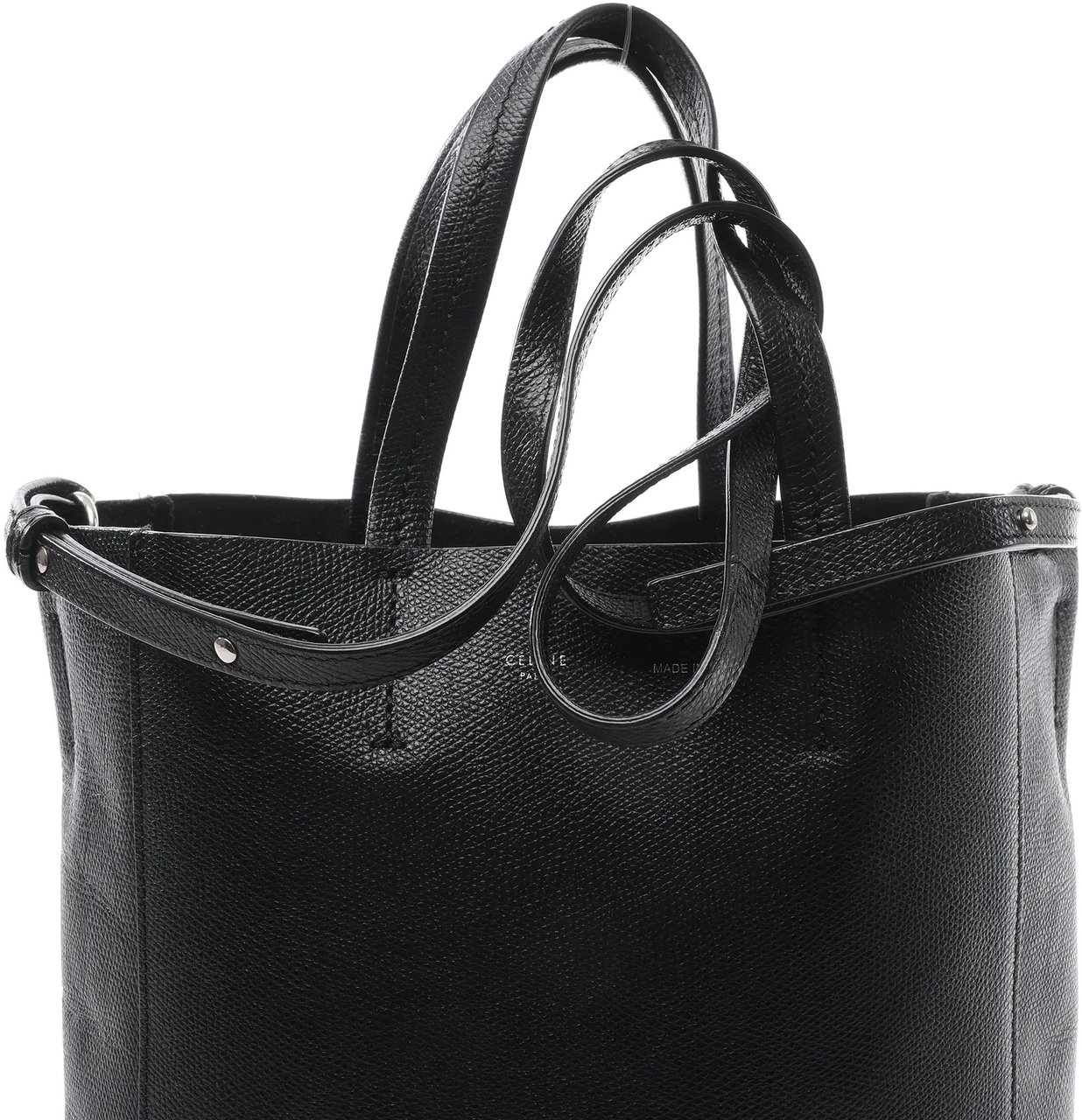 Celine CELINE Cabas Vertical Small Leather 2Way Handbag in Black Zwart