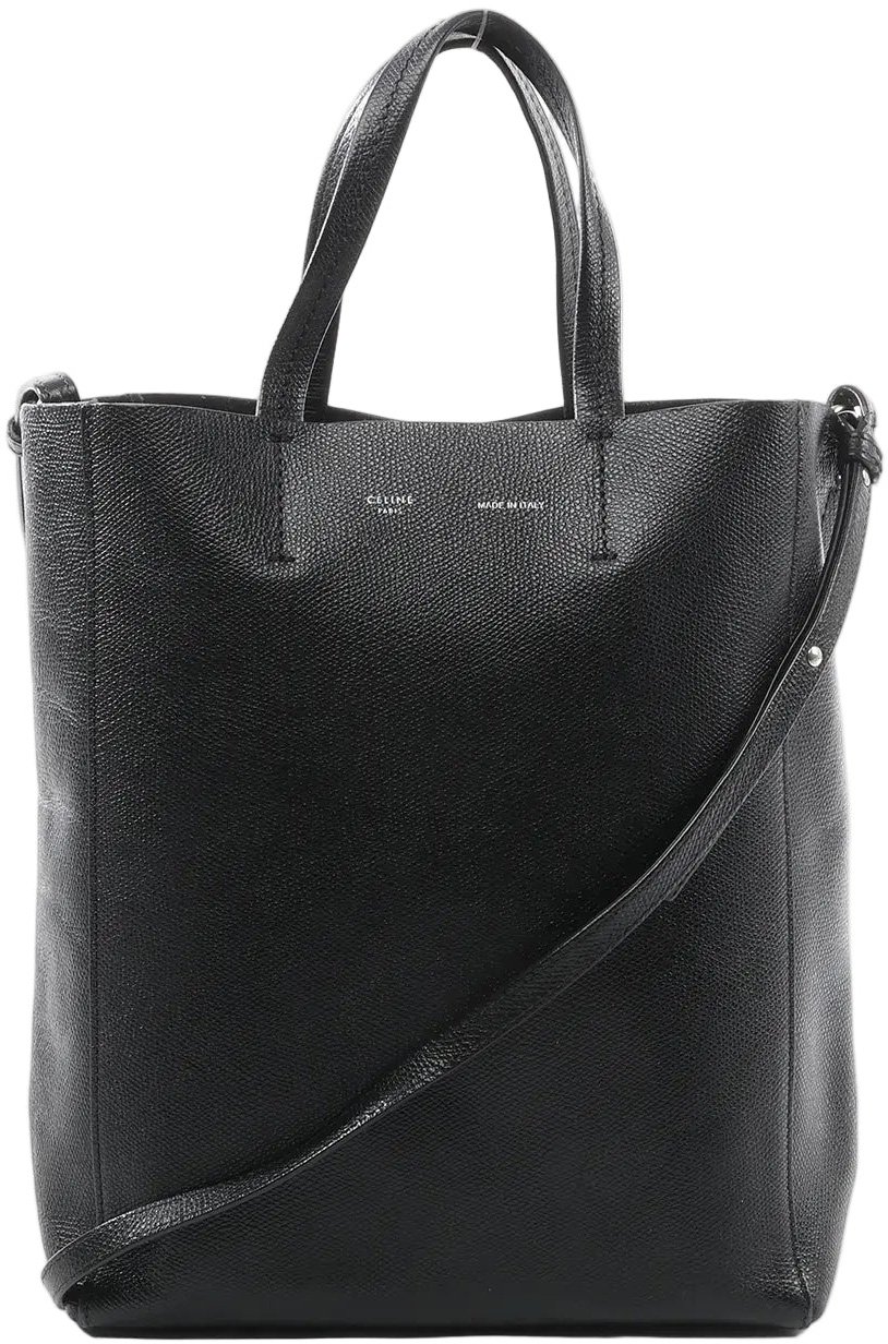 Celine CELINE Cabas Vertical Small Leather 2Way Handbag in Black Zwart