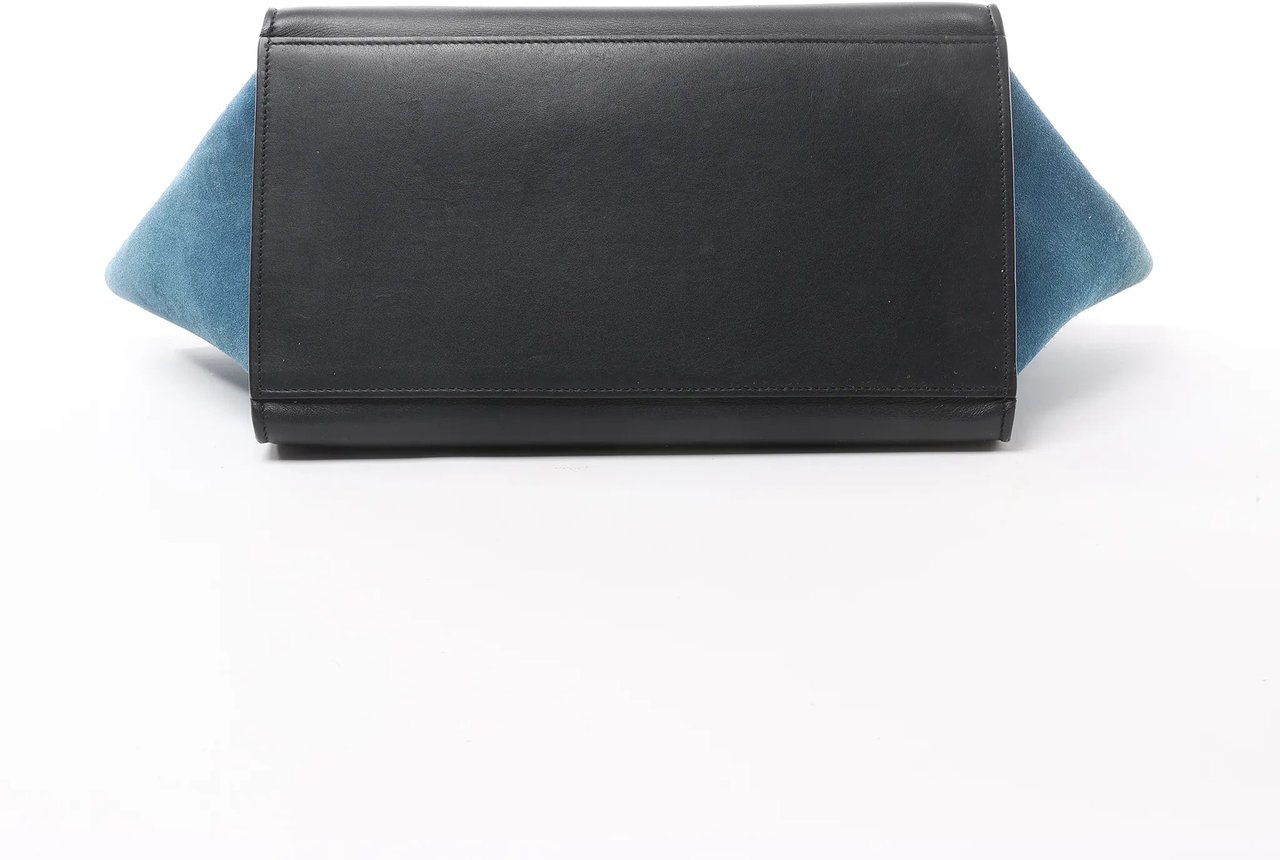 Celine CELINE Trapeze Leather x Suede 2Way Handbag in Blue x Black Blauw