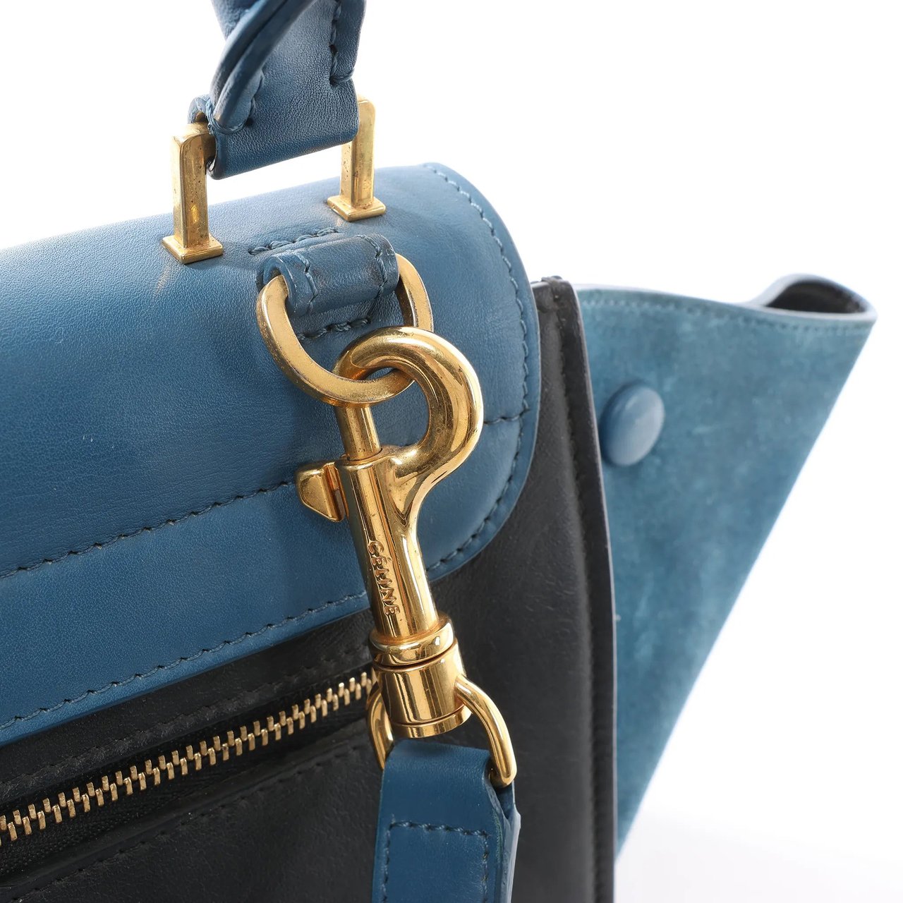 Celine CELINE Trapeze Leather x Suede 2Way Handbag in Blue x Black Blauw