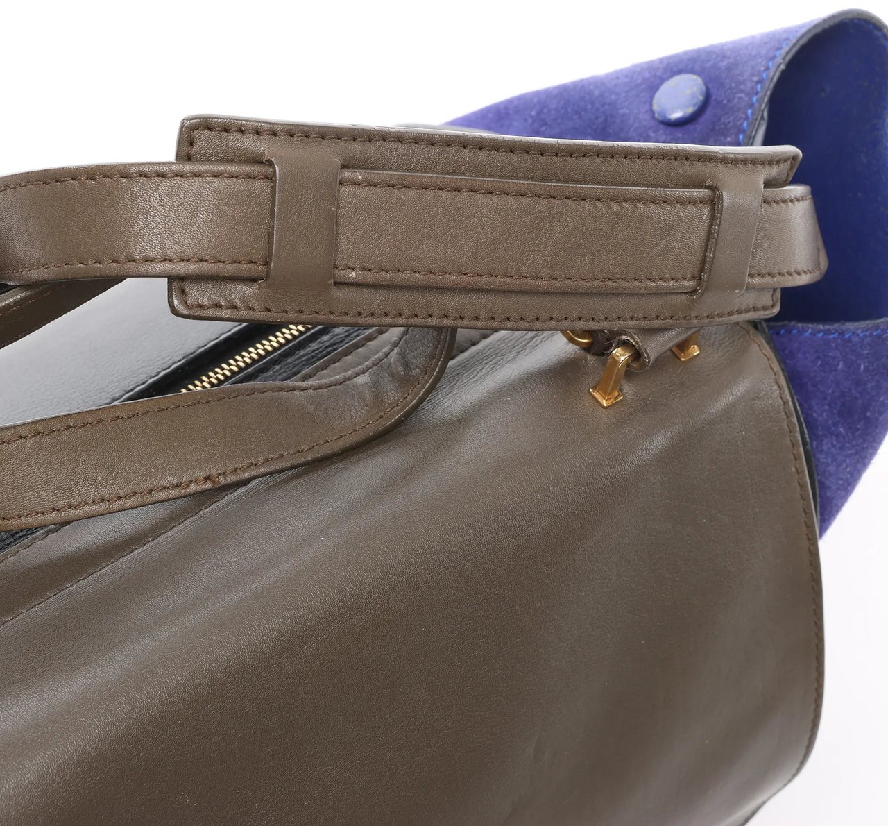 Celine CELINE Trapeze Leather x Suede 2Way Handbag in Brown x Navy Blue x Black Blauw