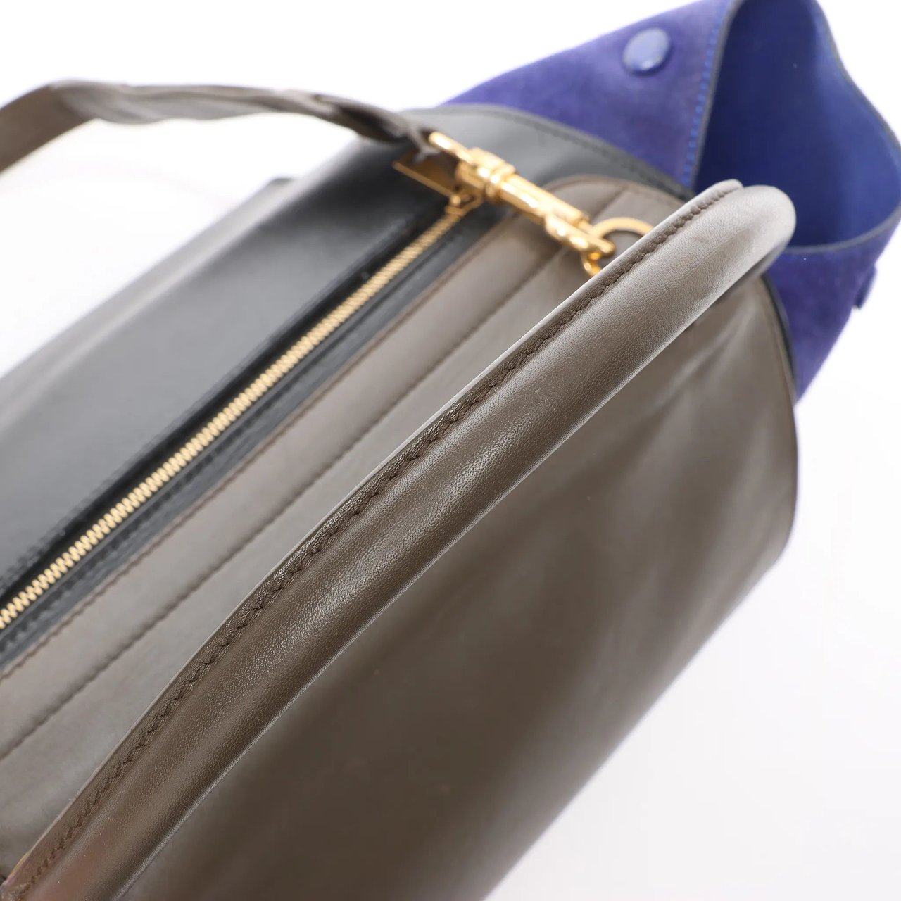 Celine CELINE Trapeze Leather x Suede 2Way Handbag in Brown x Navy Blue x Black Blauw