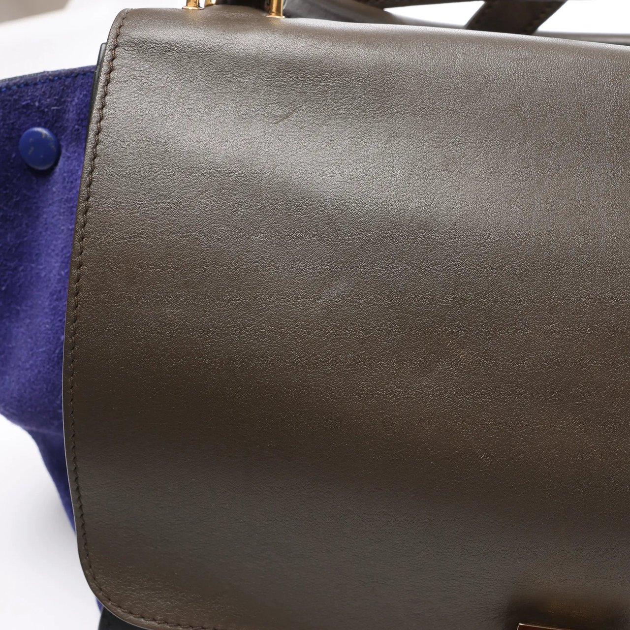 Celine CELINE Trapeze Leather x Suede 2Way Handbag in Brown x Navy Blue x Black Blauw