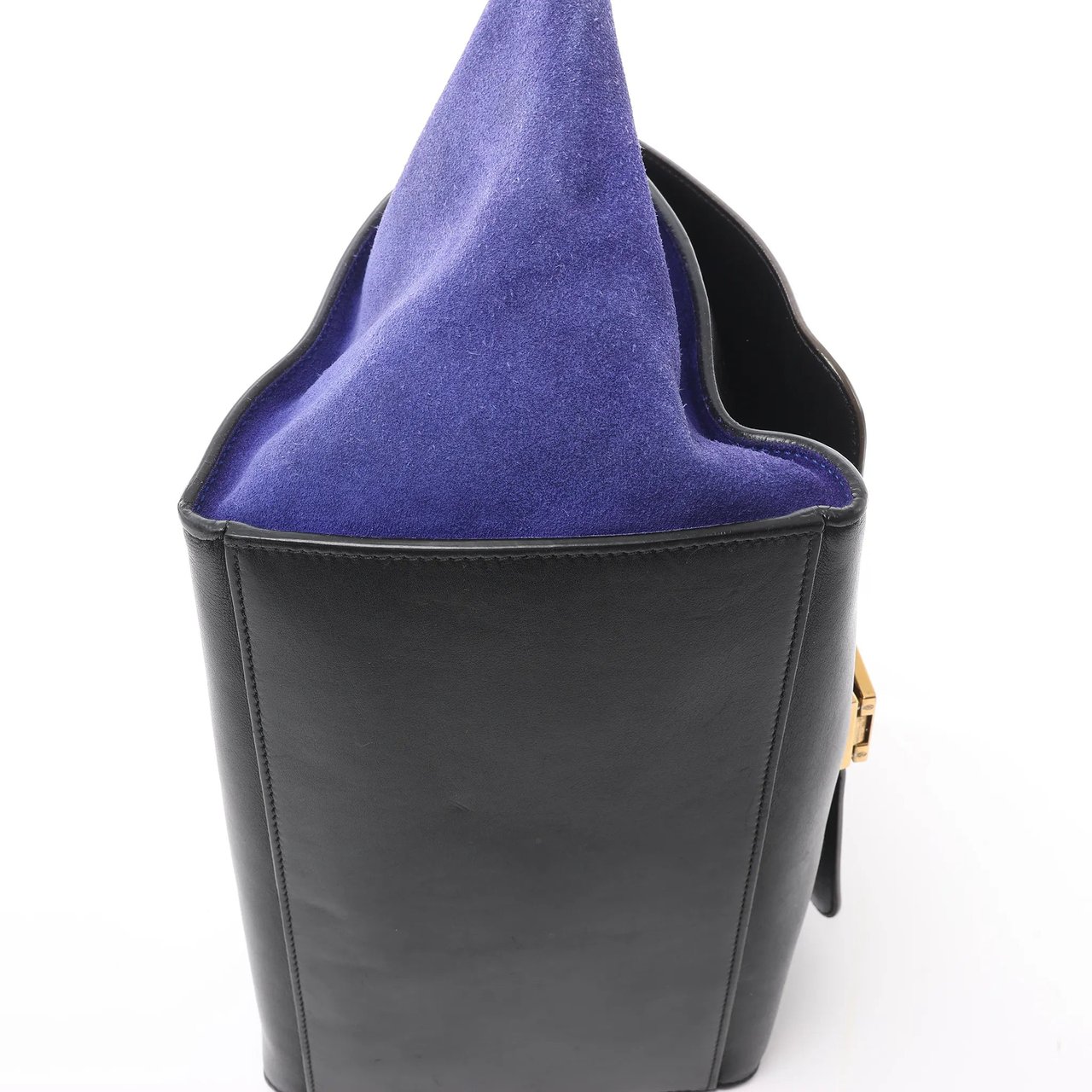 Celine CELINE Trapeze Leather x Suede 2Way Handbag in Brown x Navy Blue x Black Blauw