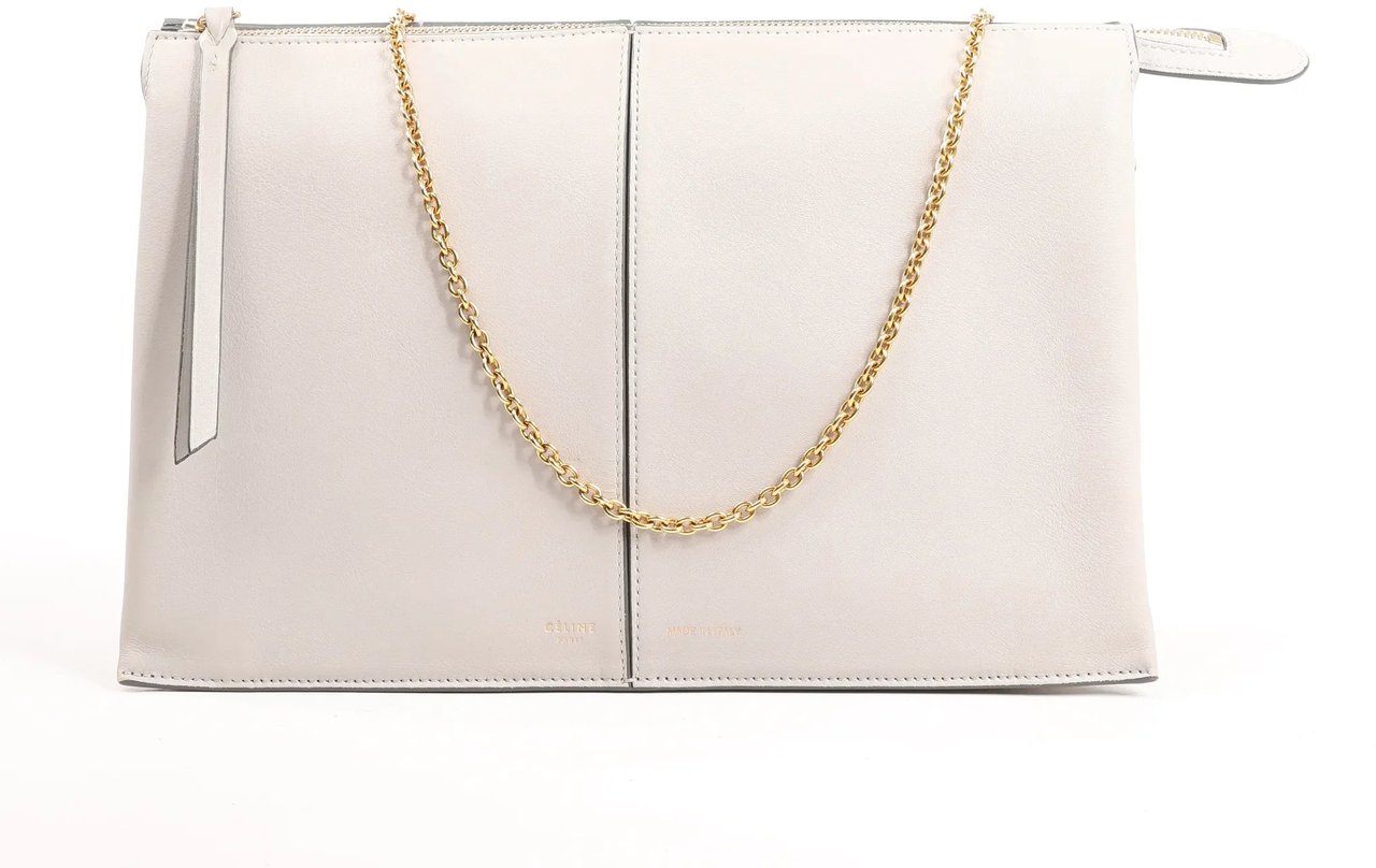 Celine Celine Tri-Fold Leather Chain Shoulder Bag in Gray Grijs