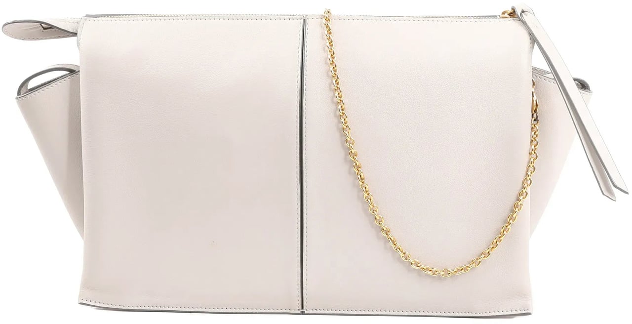 Celine Celine Tri-Fold Leather Chain Shoulder Bag in Gray Grijs