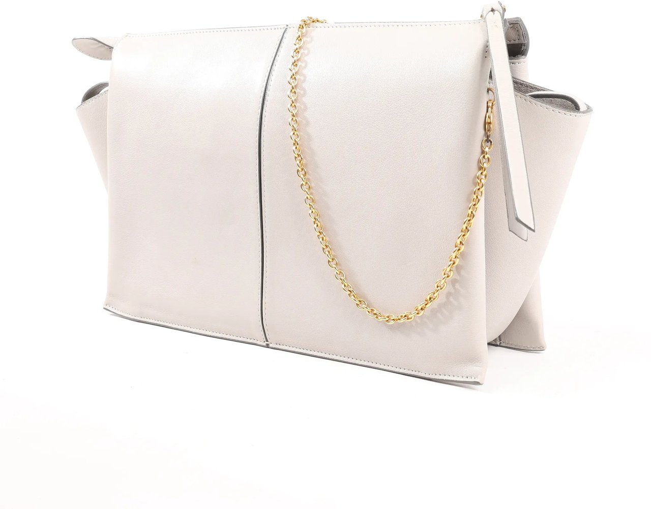 Celine Celine Tri-Fold Leather Chain Shoulder Bag in Gray Grijs